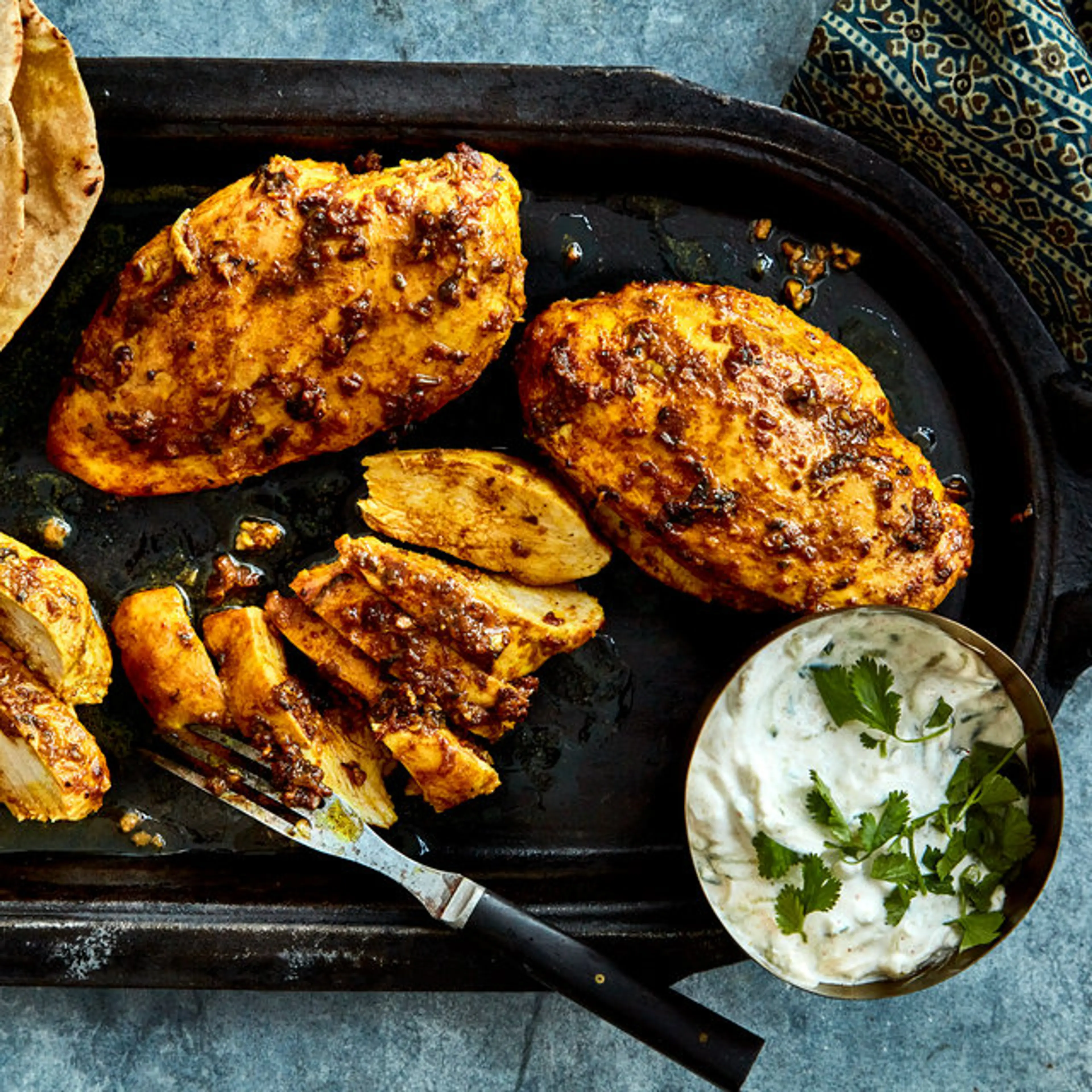 Garlic-Ginger Chicken Breasts With Cilantro and Mint