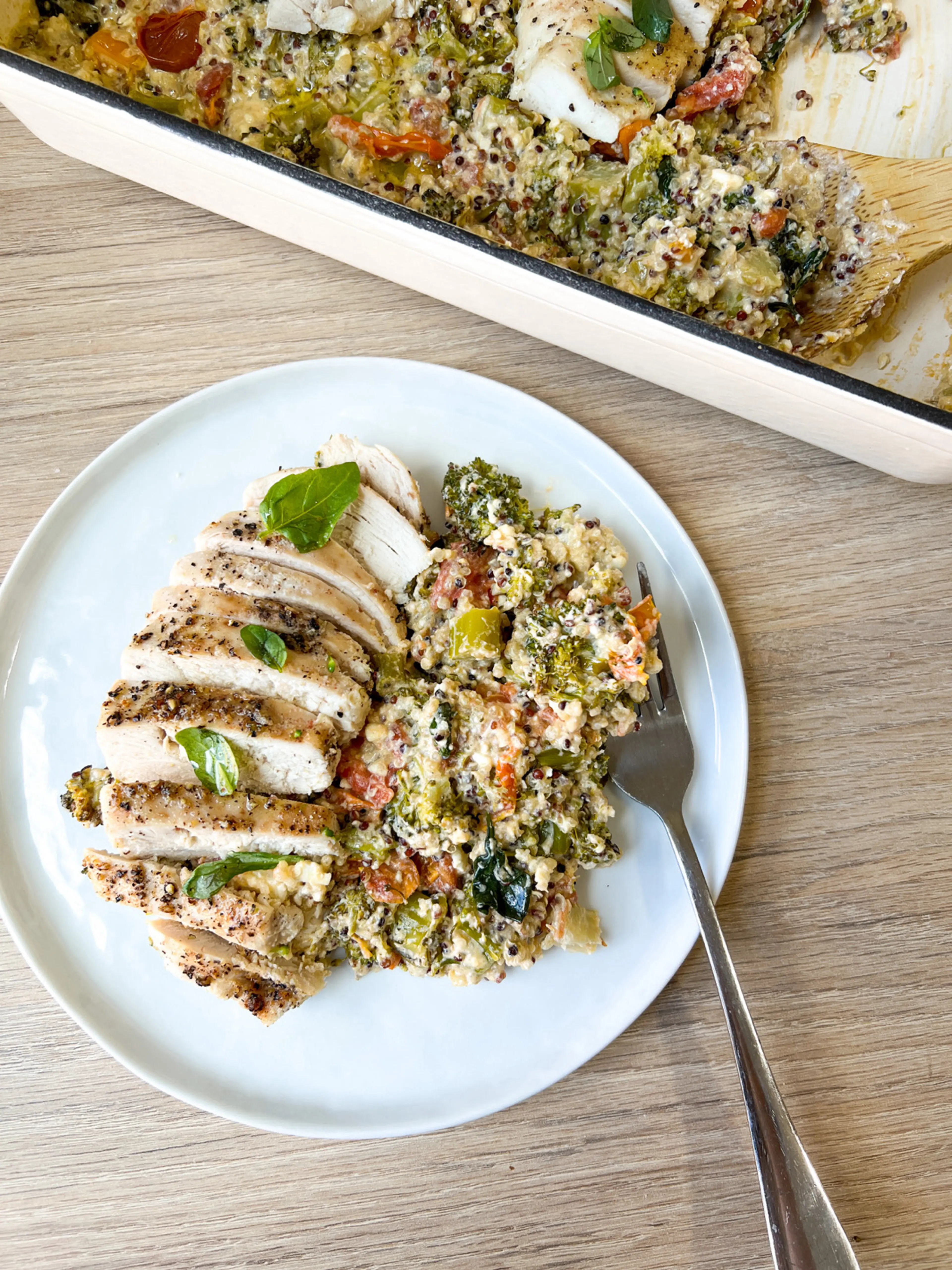 BAKED FETA, CHICKEN, & QUINOA WITH VEGGIES