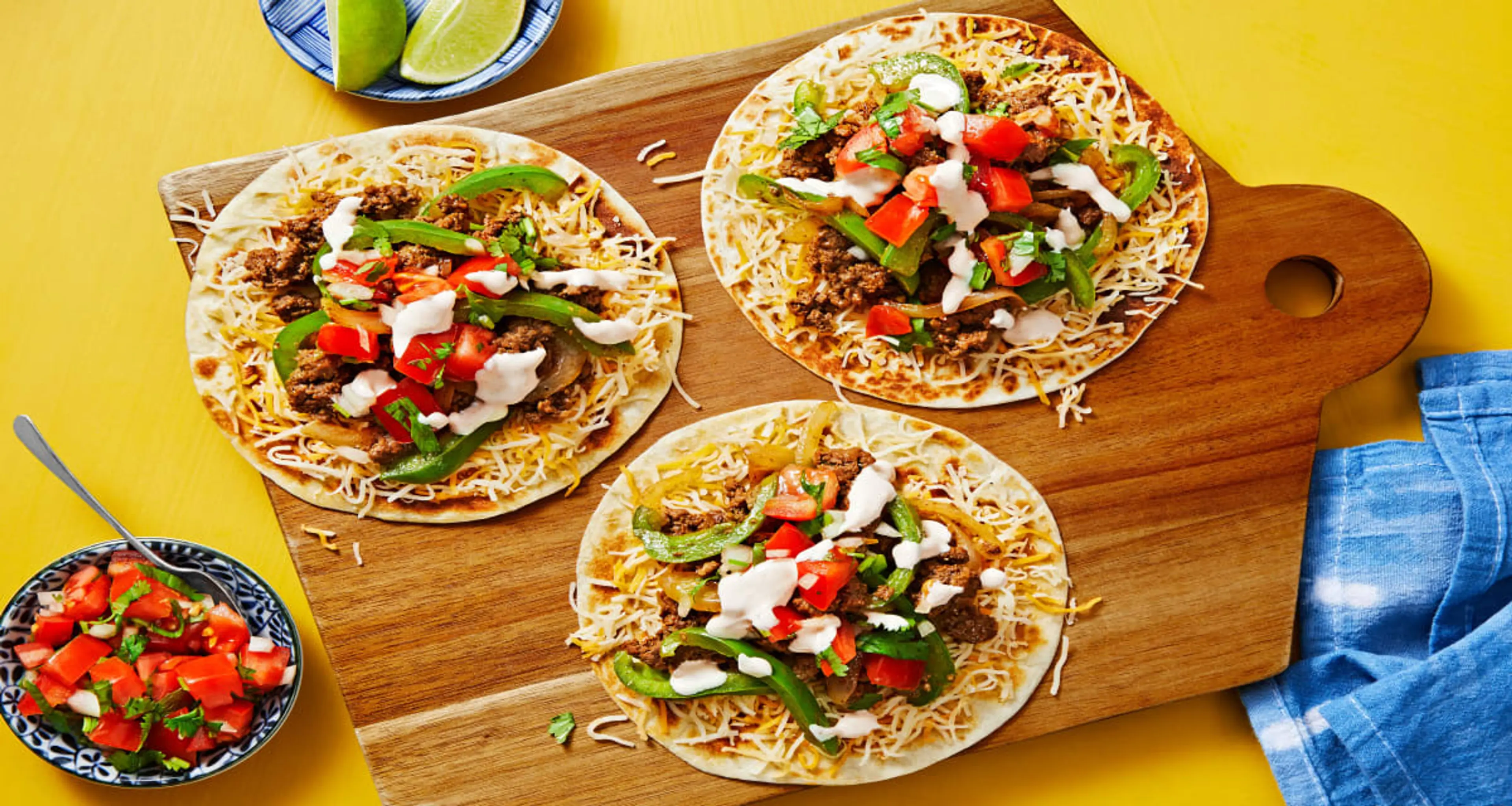 Beef & Cheese Tostadas with Green Bell Pepper, Tomato Salsa