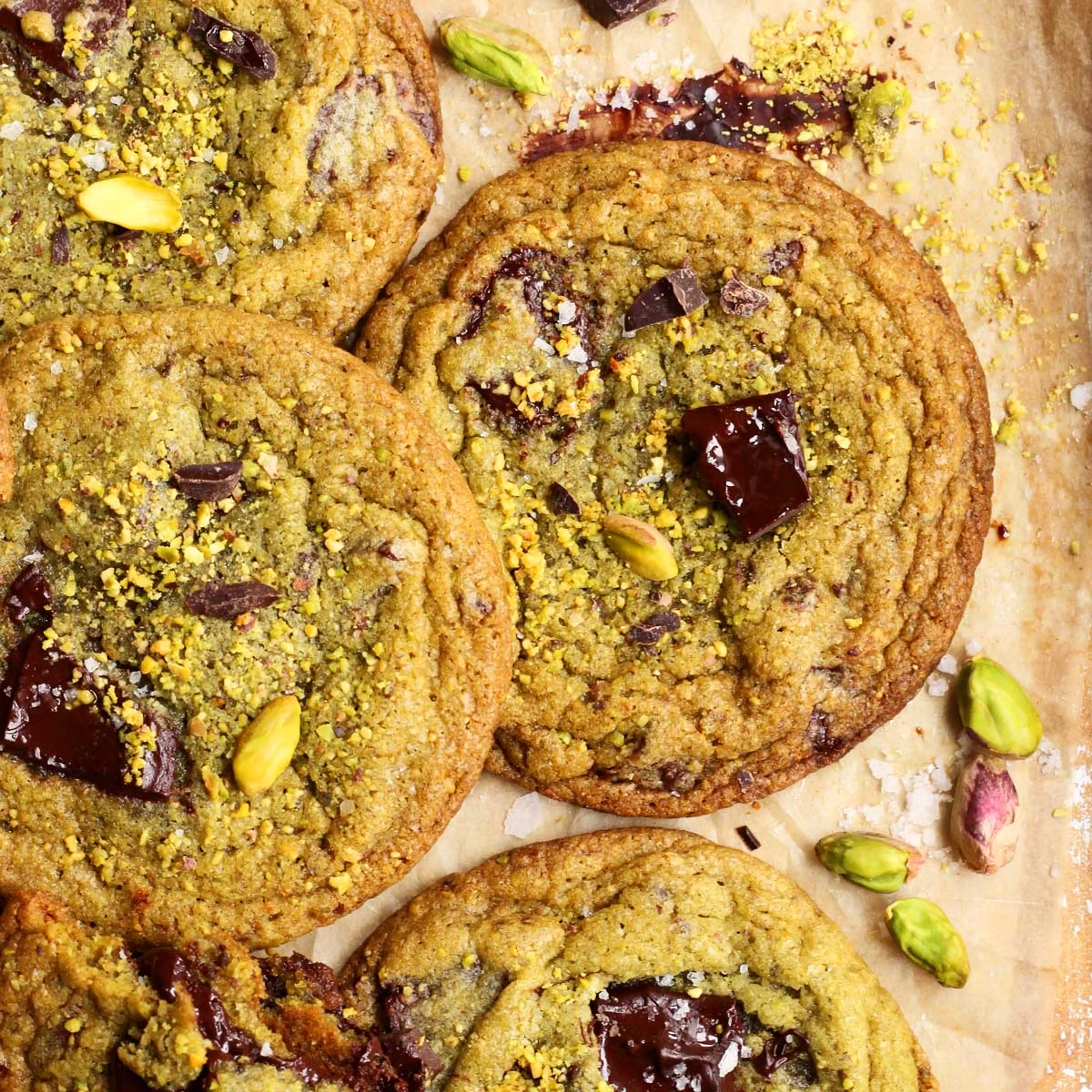 Salted Pistachio Chocolate Chunk Cookies