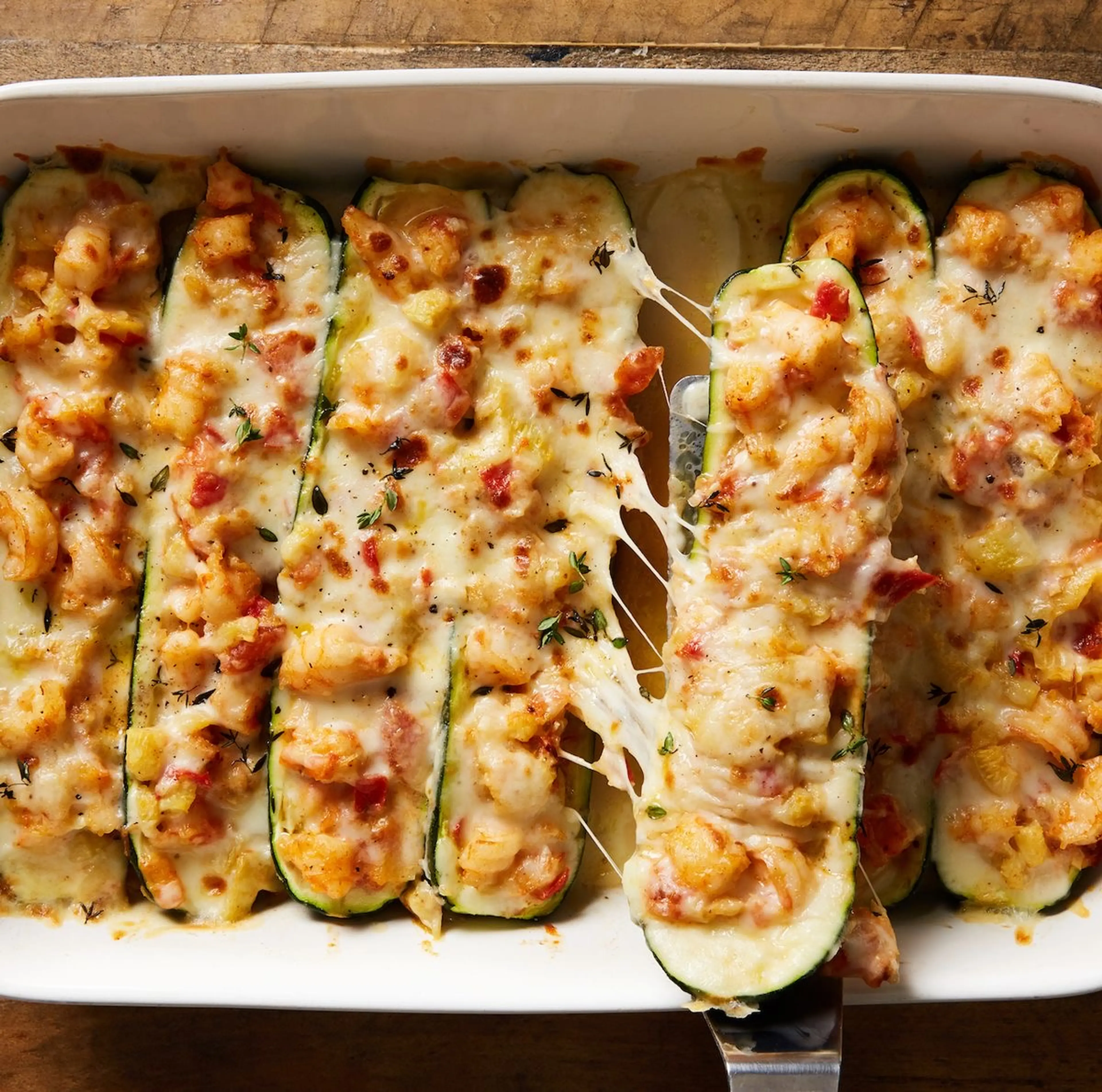 Garlicky Shrimp Zucchini Boats