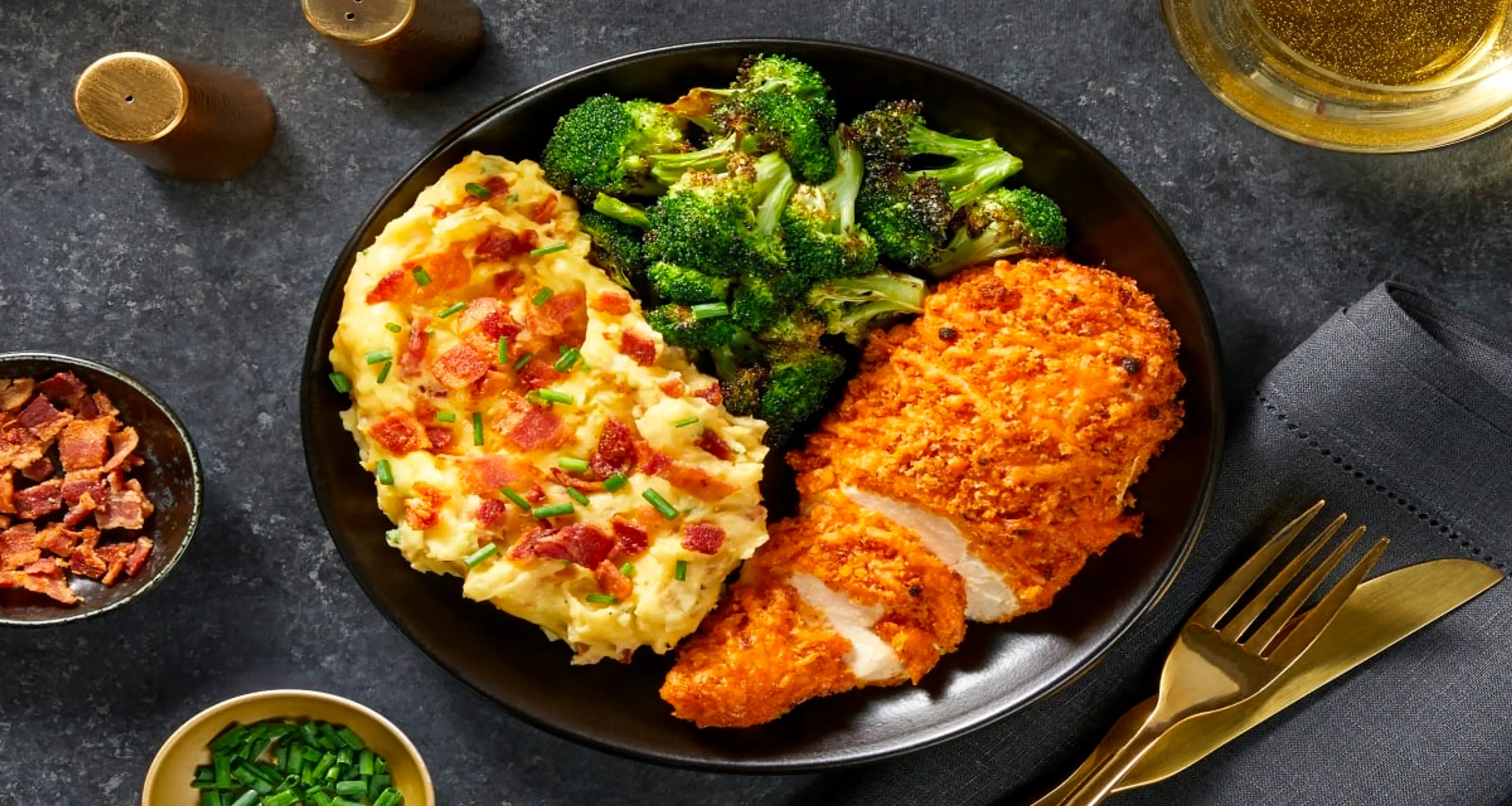 Crispy Cheddar Chicken with Roasted Broccoli & Loaded Bacon