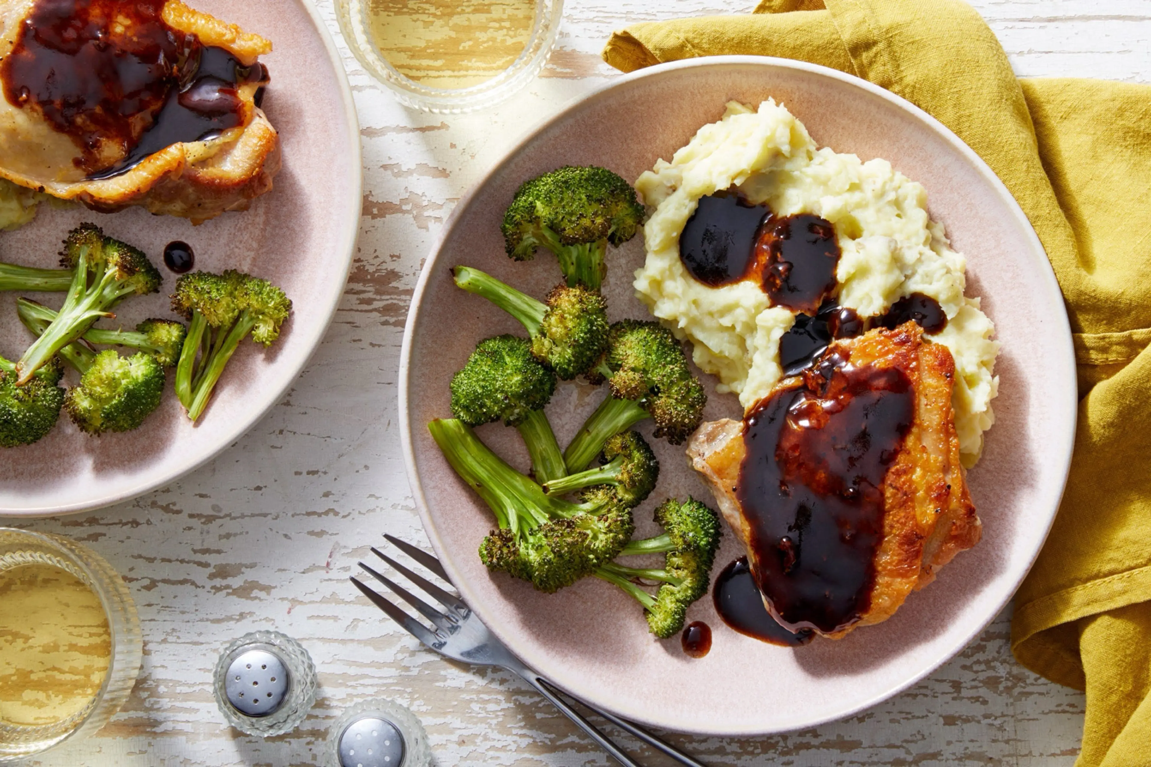 Balsamic-Glazed Chicken Thighs with Garlic Mashed Potatoes &