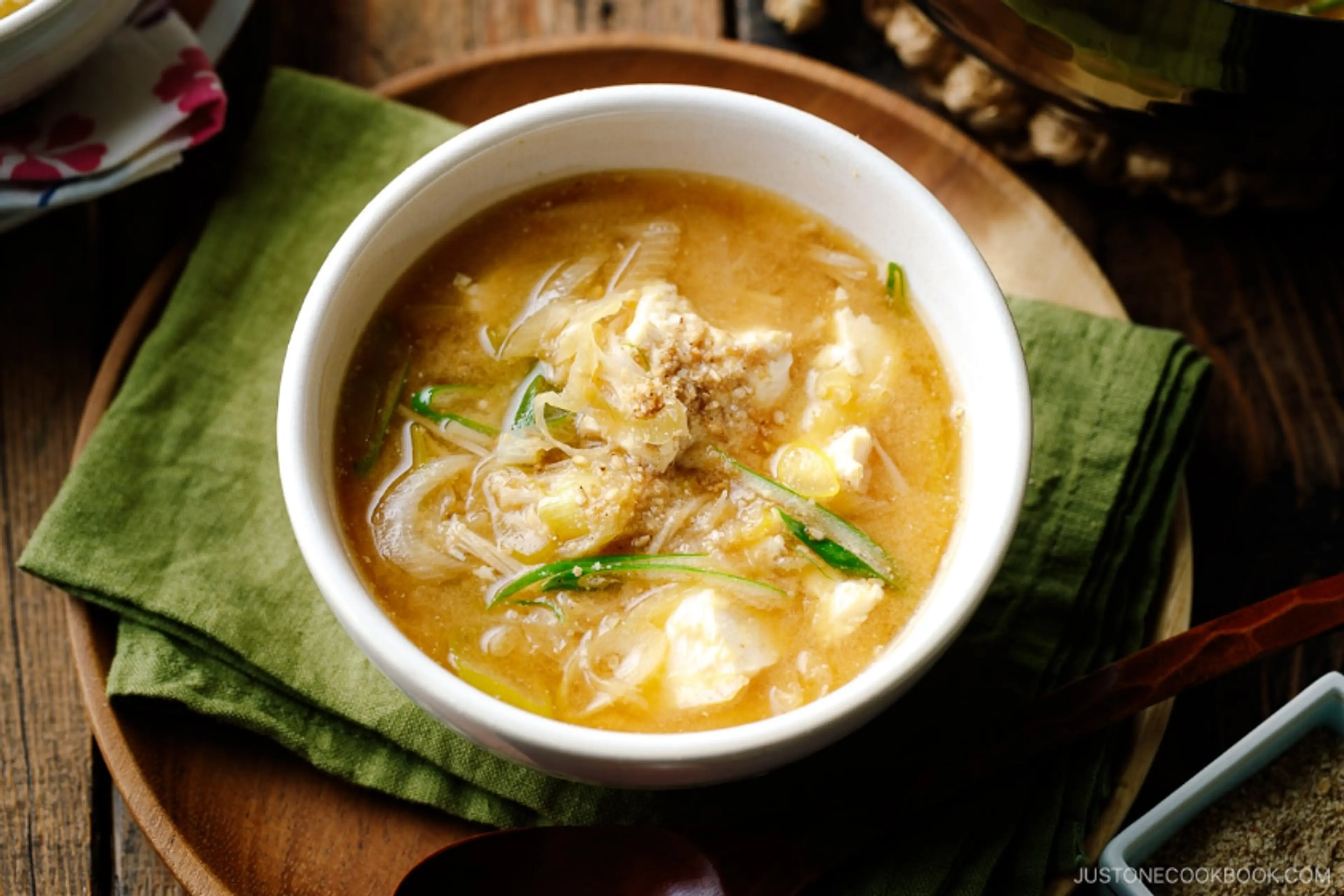 Miso Soup with Enoki Mushrooms and Ground Sesame