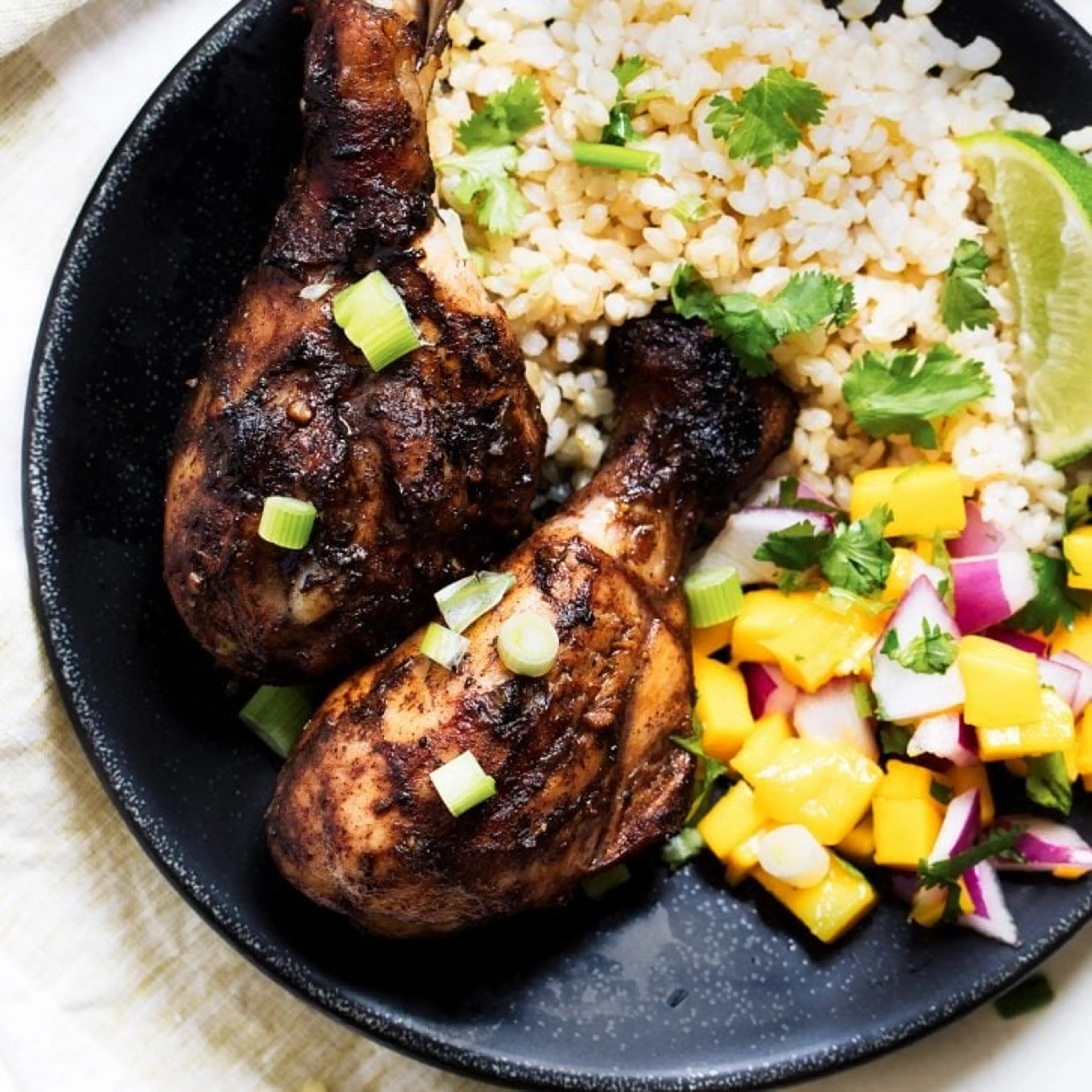 Jerk Chicken with Caribbean Rice & Mango Salsa