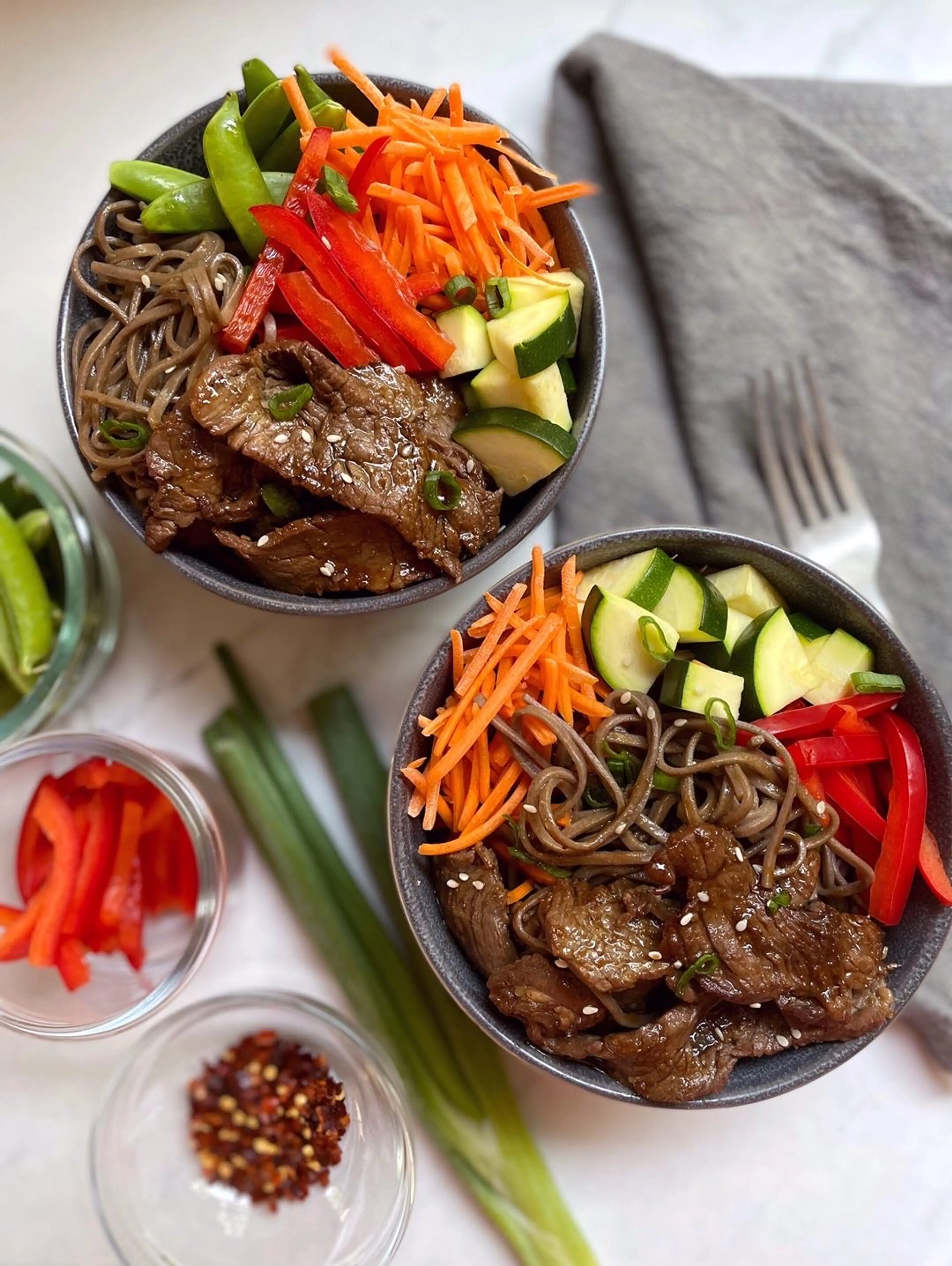 Beet Noodle Bowls with Flank Steal