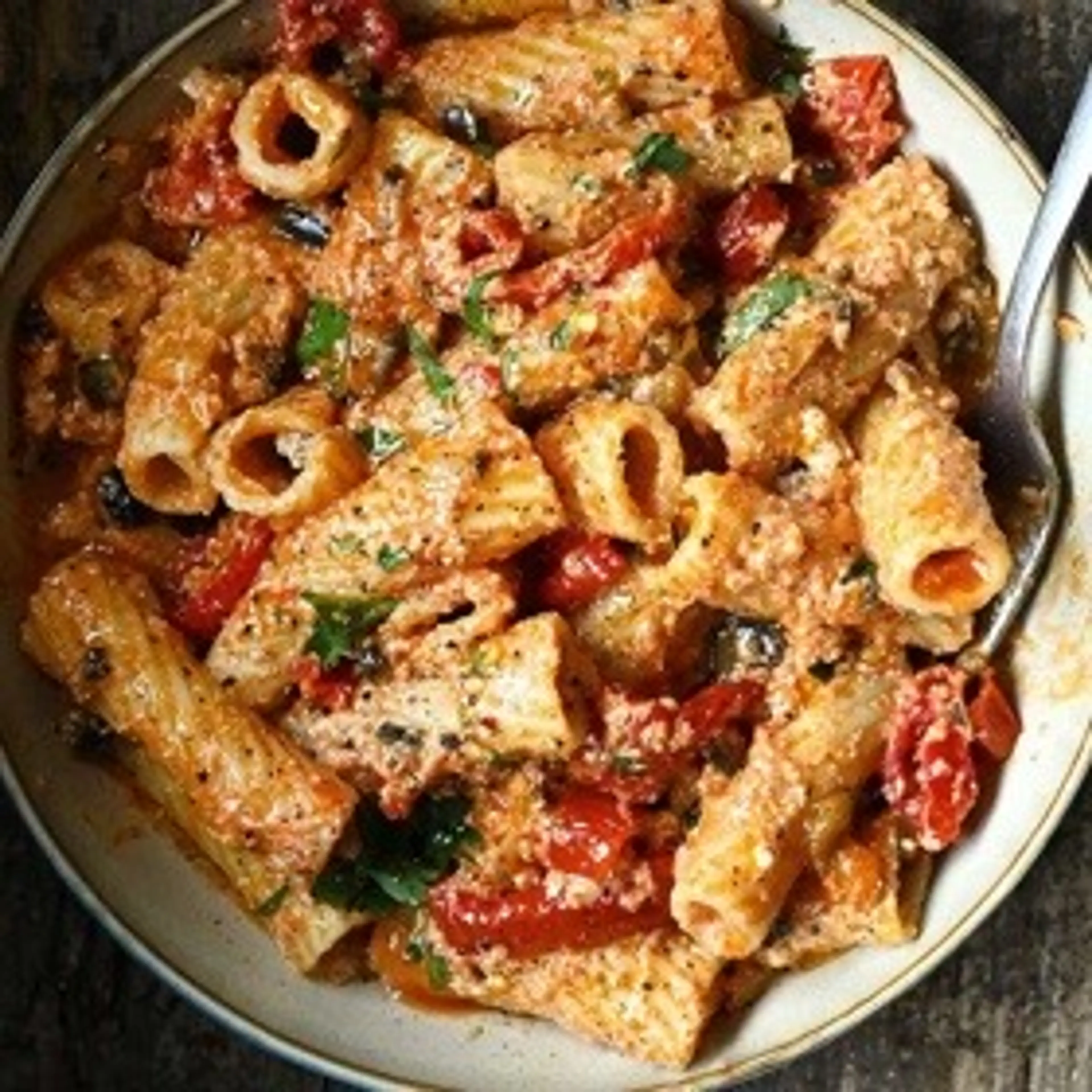 Eggplant and Sun Dried Tomato Pasta with Ricotta