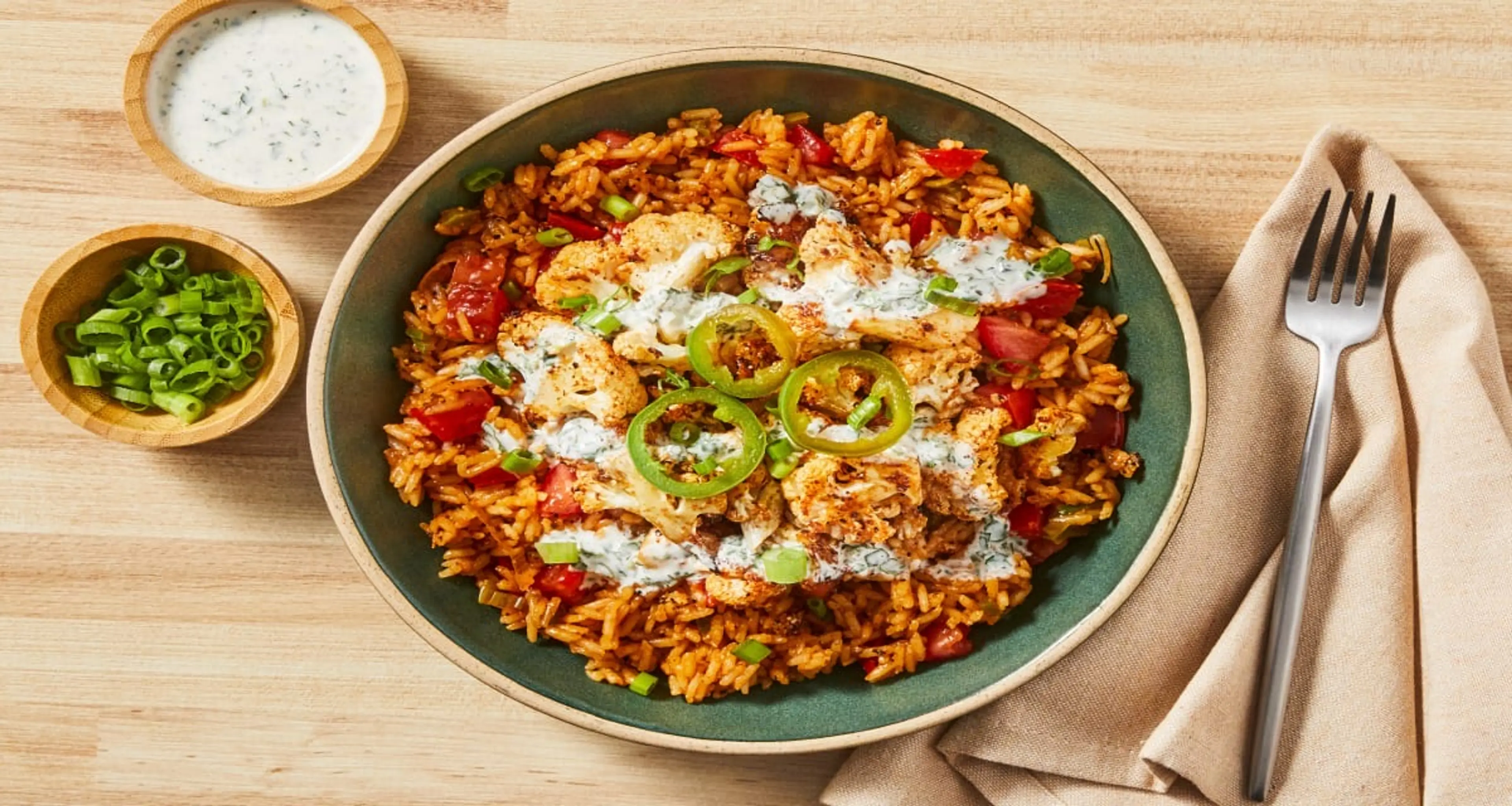 Spicy Peruvian Cauliflower Bowls with Loaded Rice, Pickled J