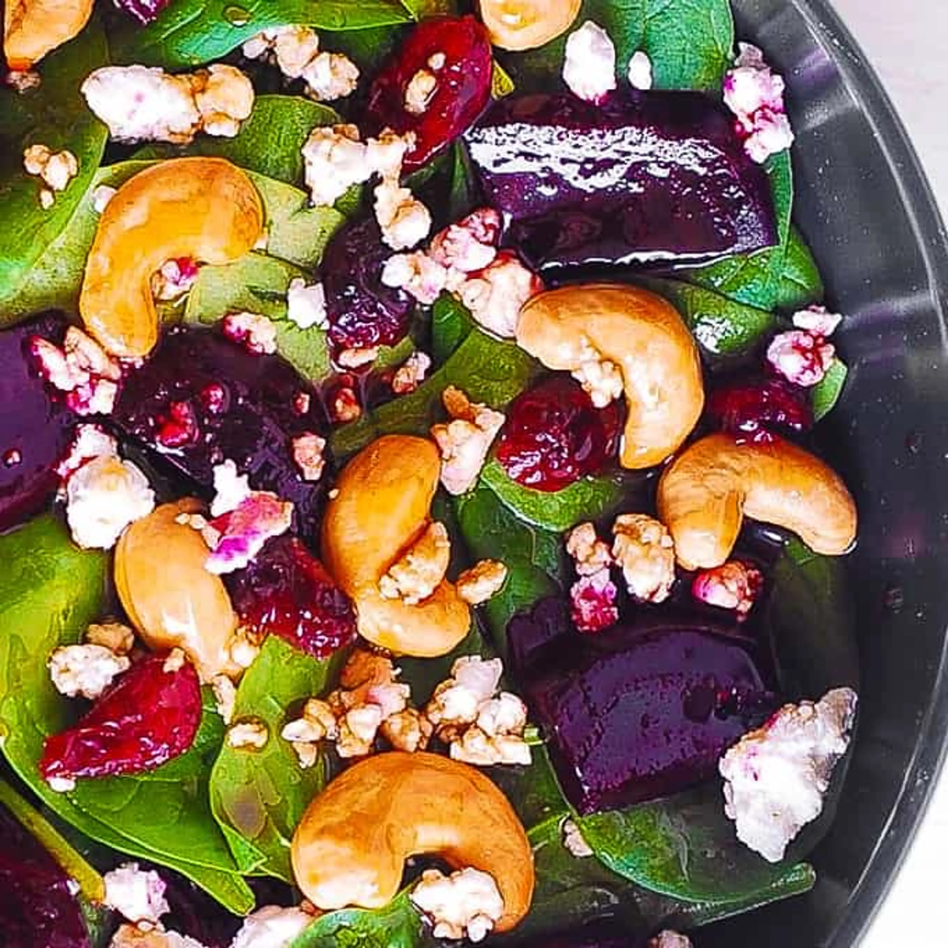 Beet Salad with Spinach, Cashews, and Goat Cheese