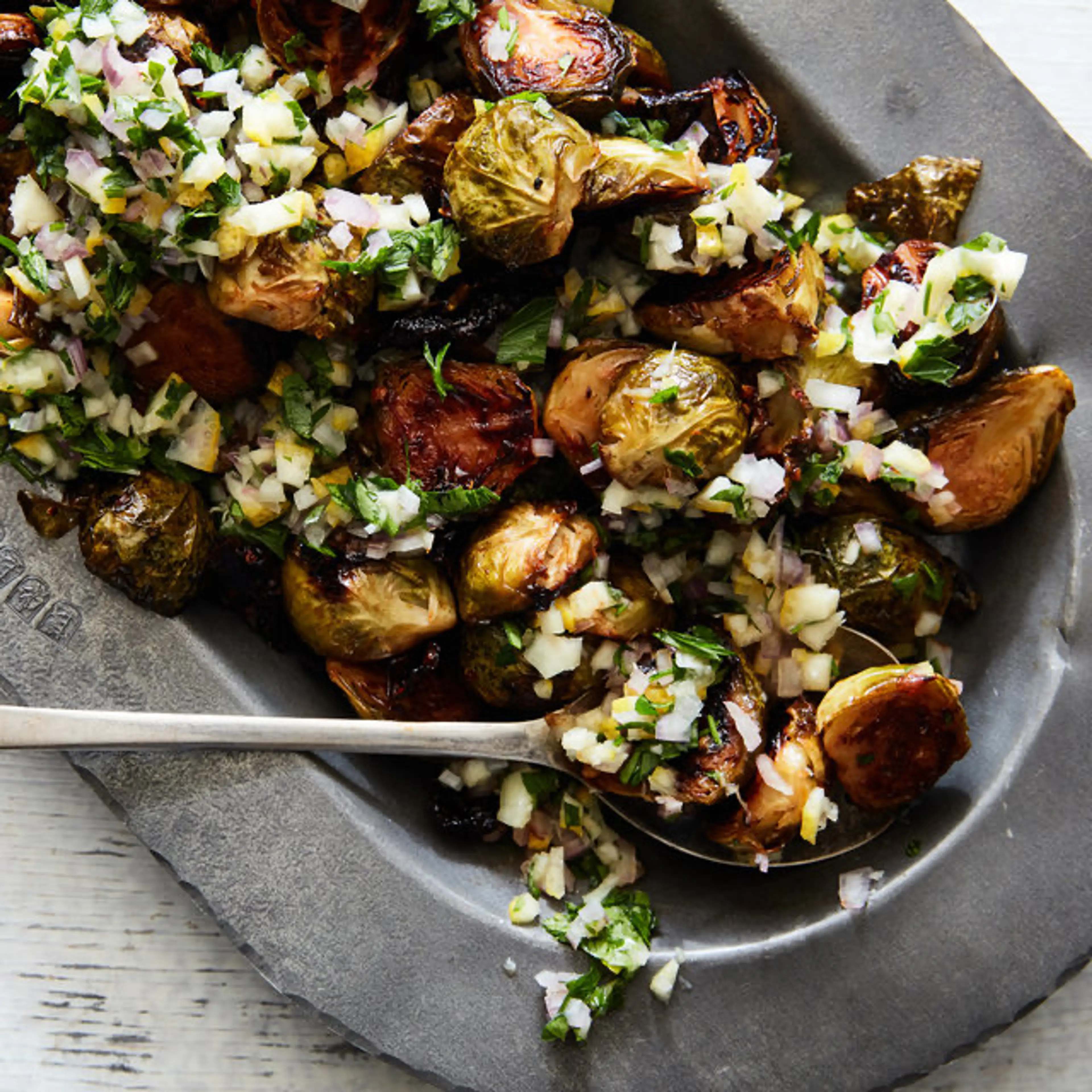 Honey-Roasted Brussels Sprouts With Harissa and Lemon Relish