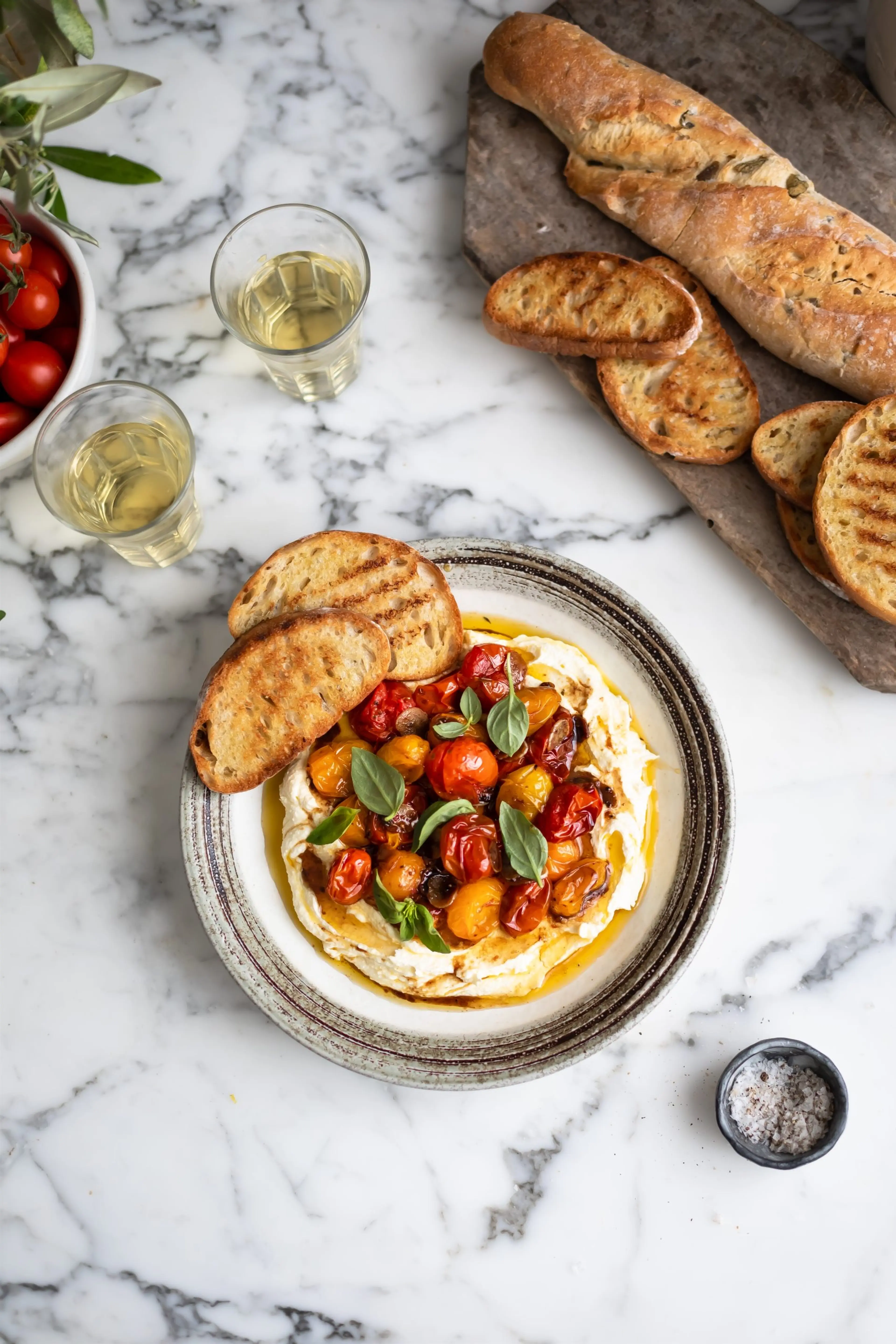Whipped feta with roasted tomatoes and garlic