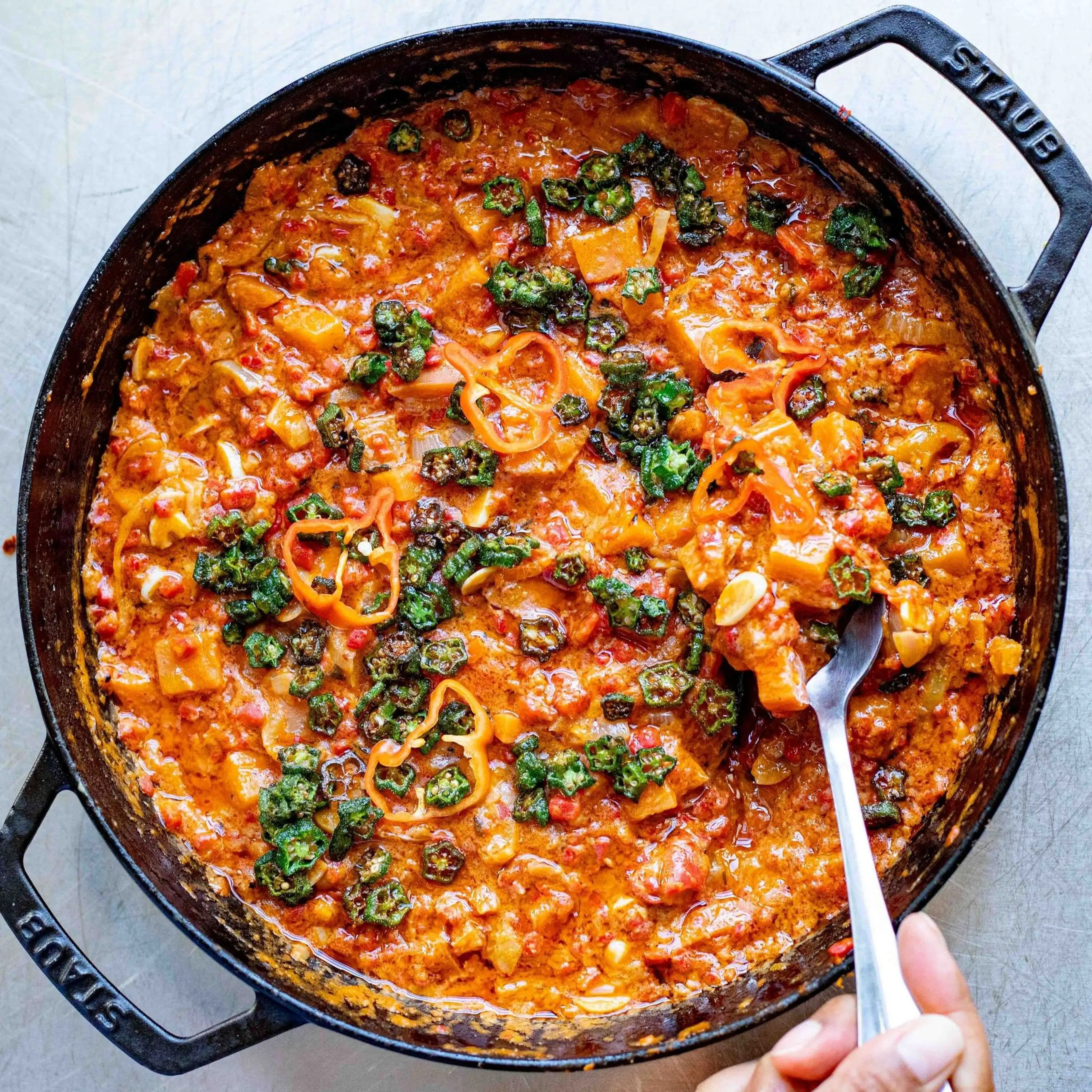 Hearty Peanut Stew With Crispy Okra