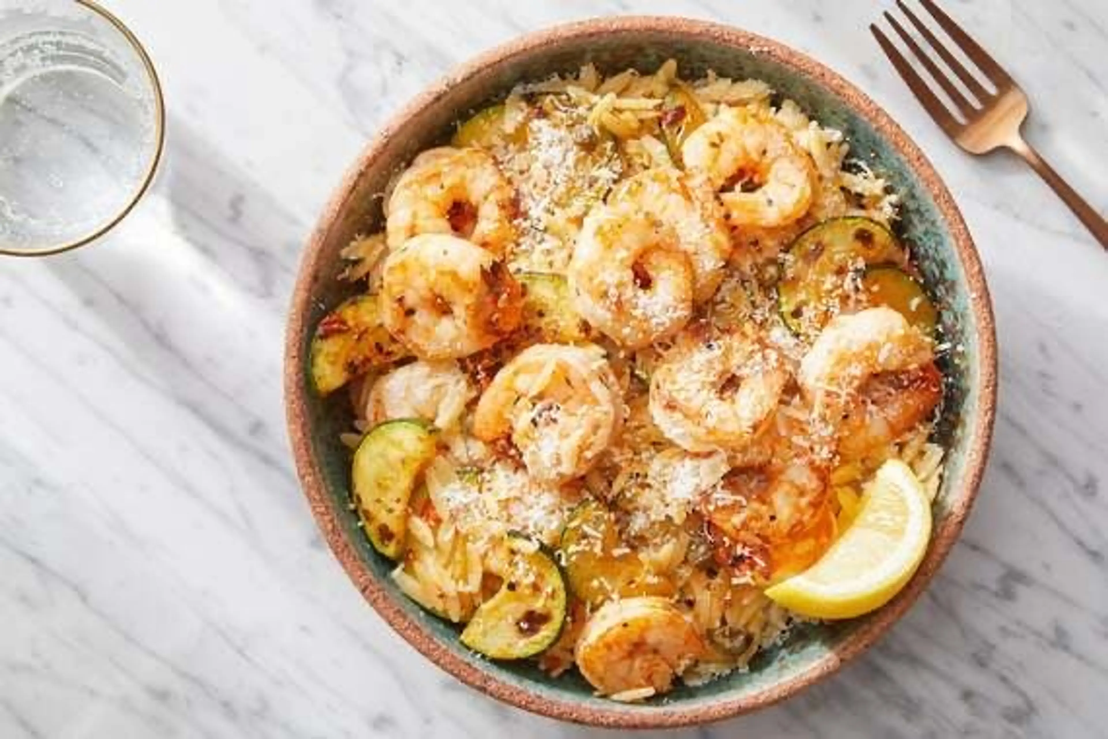 Calabrian Shrimp & Orzo with Zucchini & Parmesan