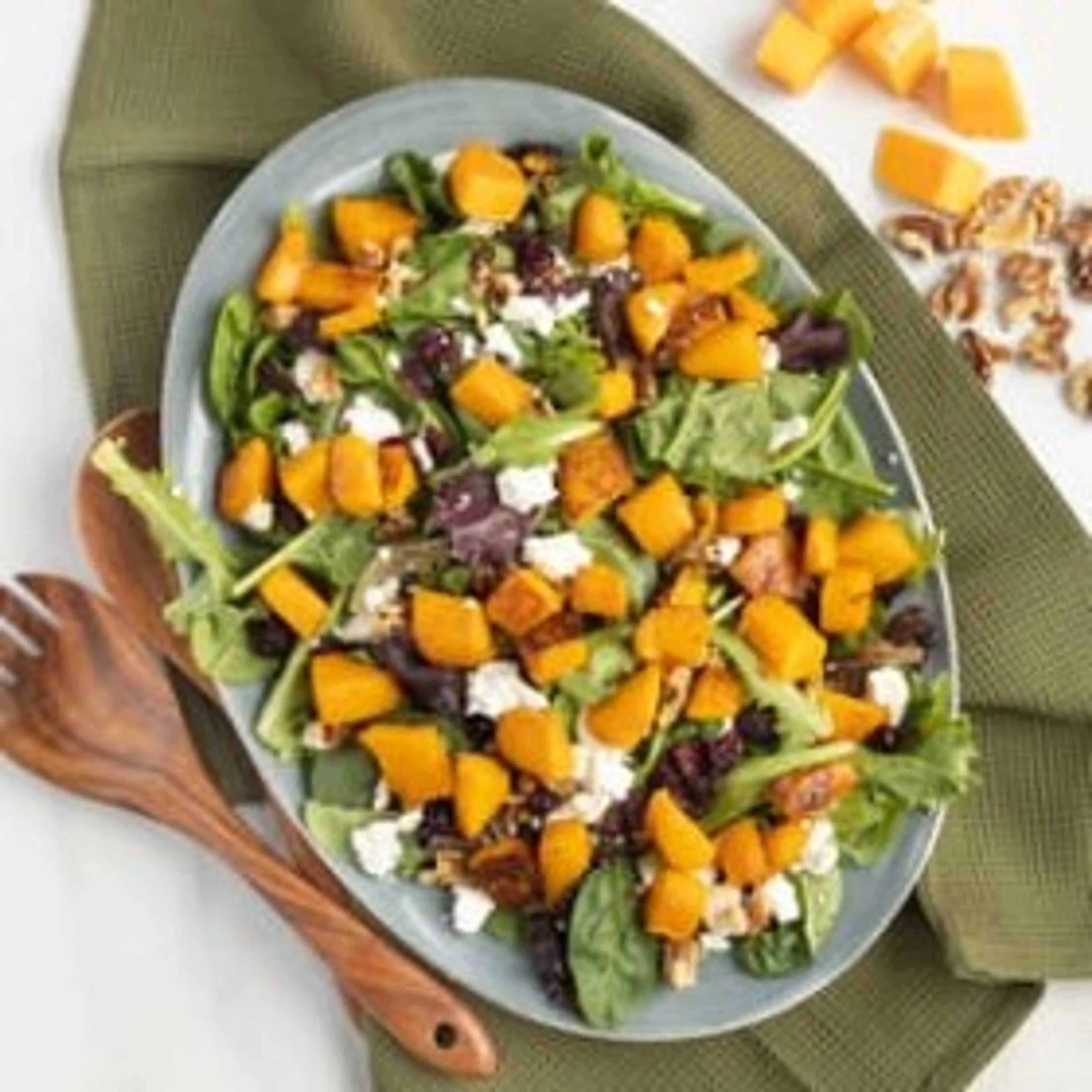 Mixed Green Salad with Roast Butternut Squash, Goat Cheese,