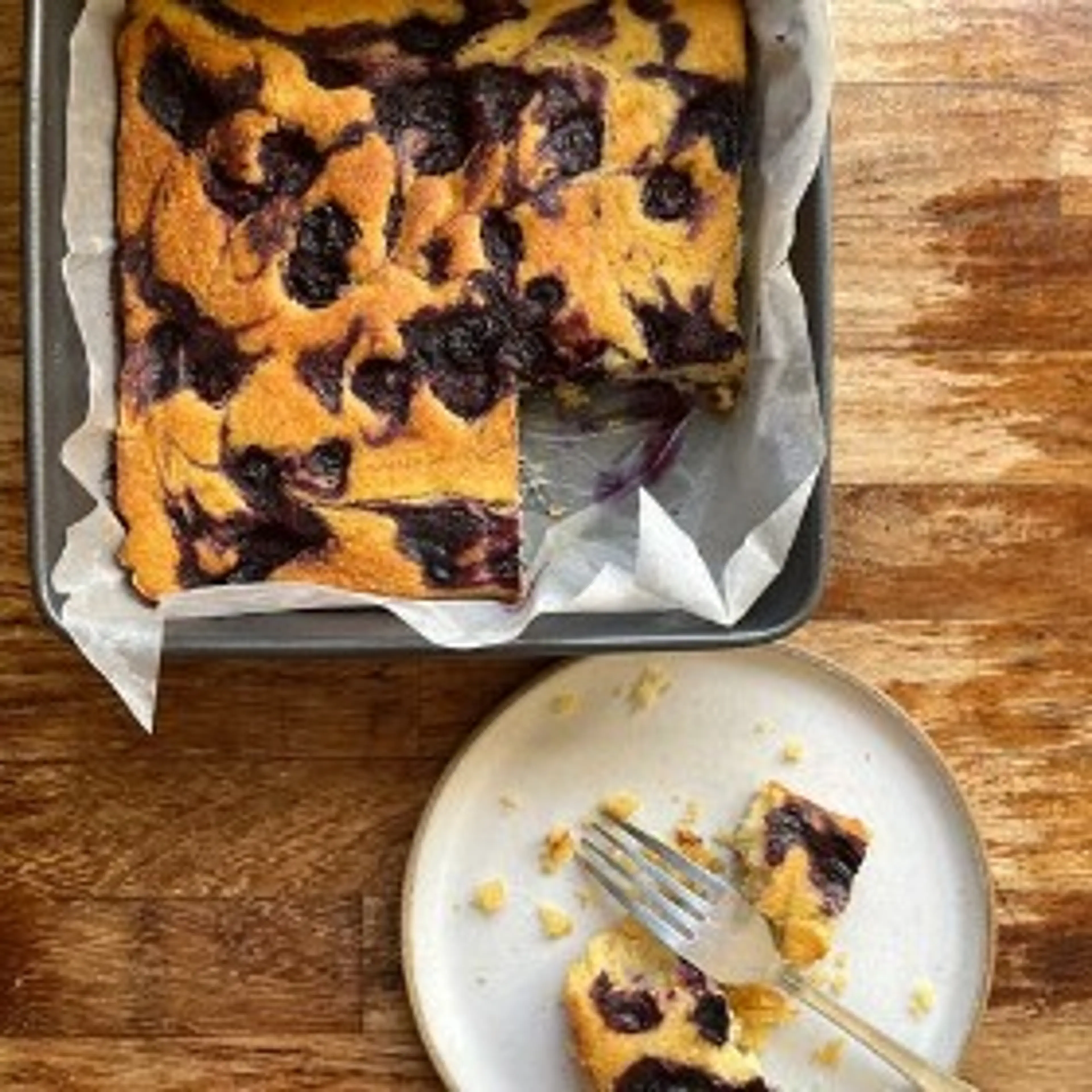 Blueberry Swirl Polenta Cake