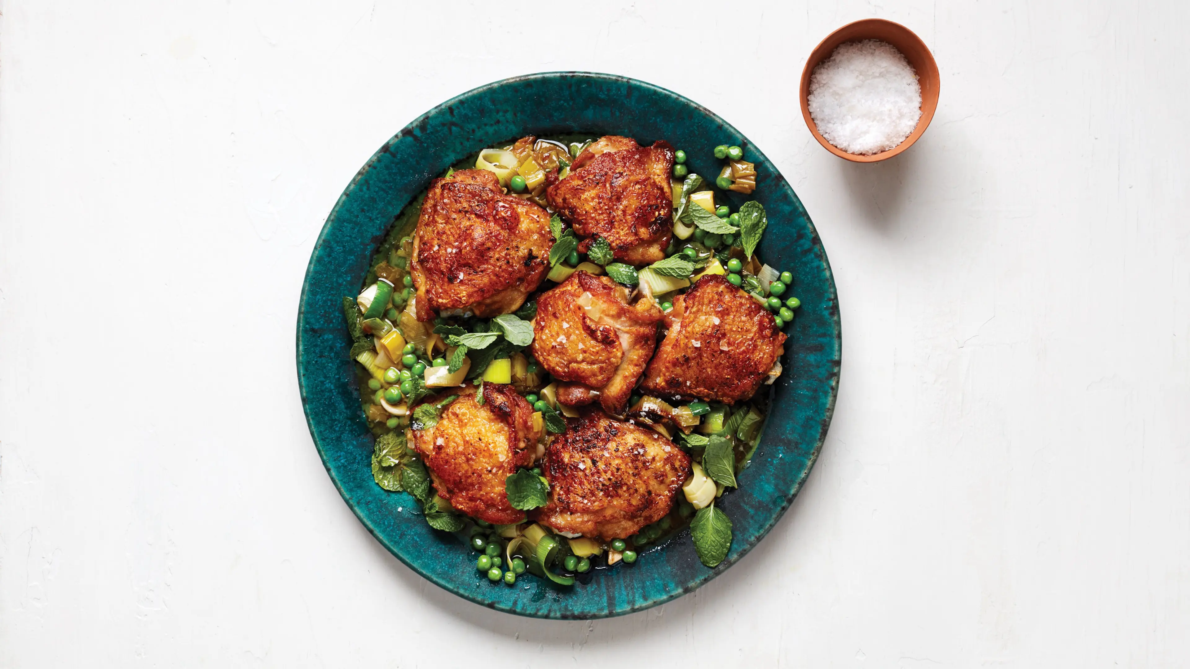 Roast Chicken Thighs with Peas