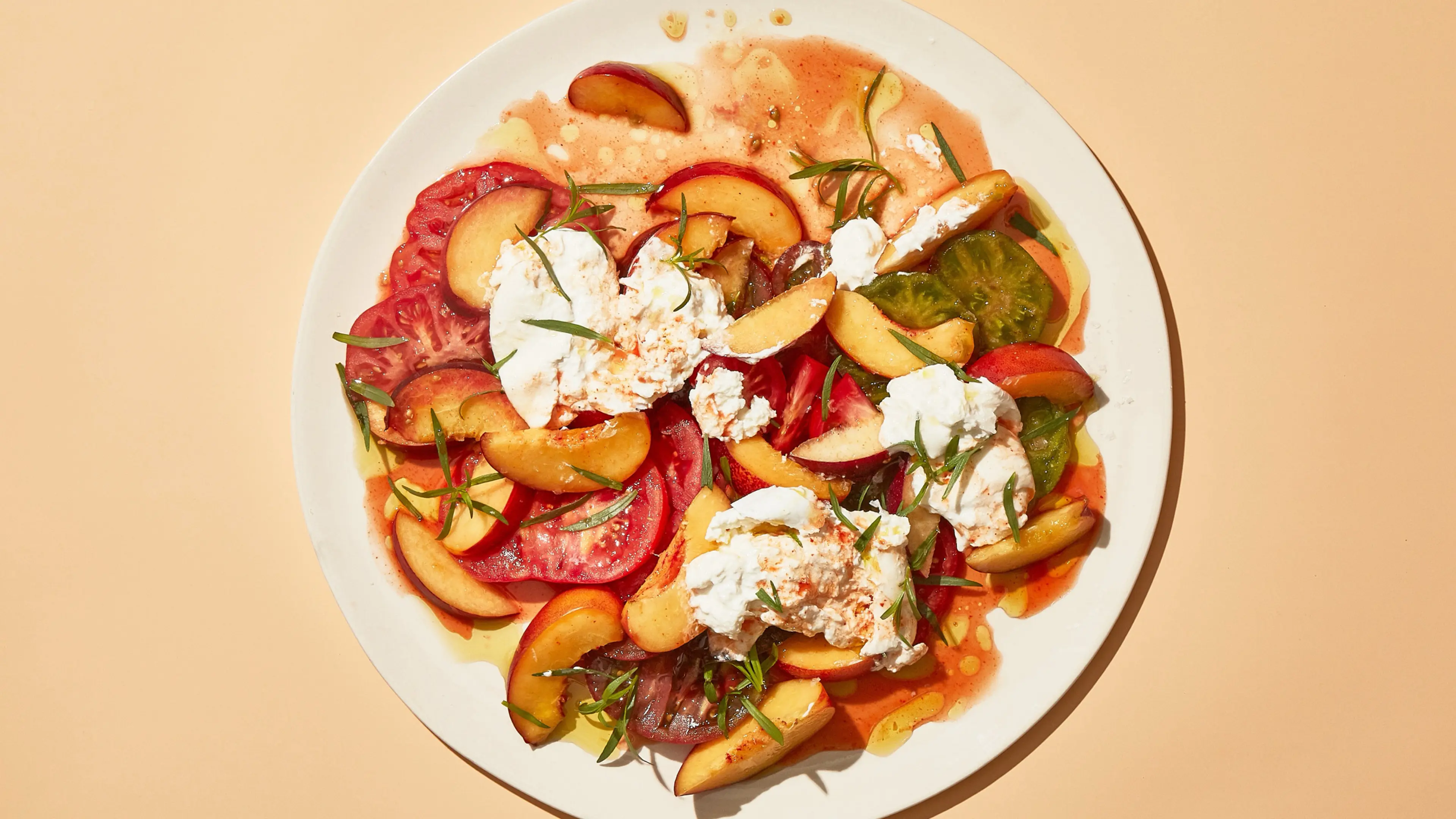 Peaches and Tomatoes With Burrata and Hot Sauce