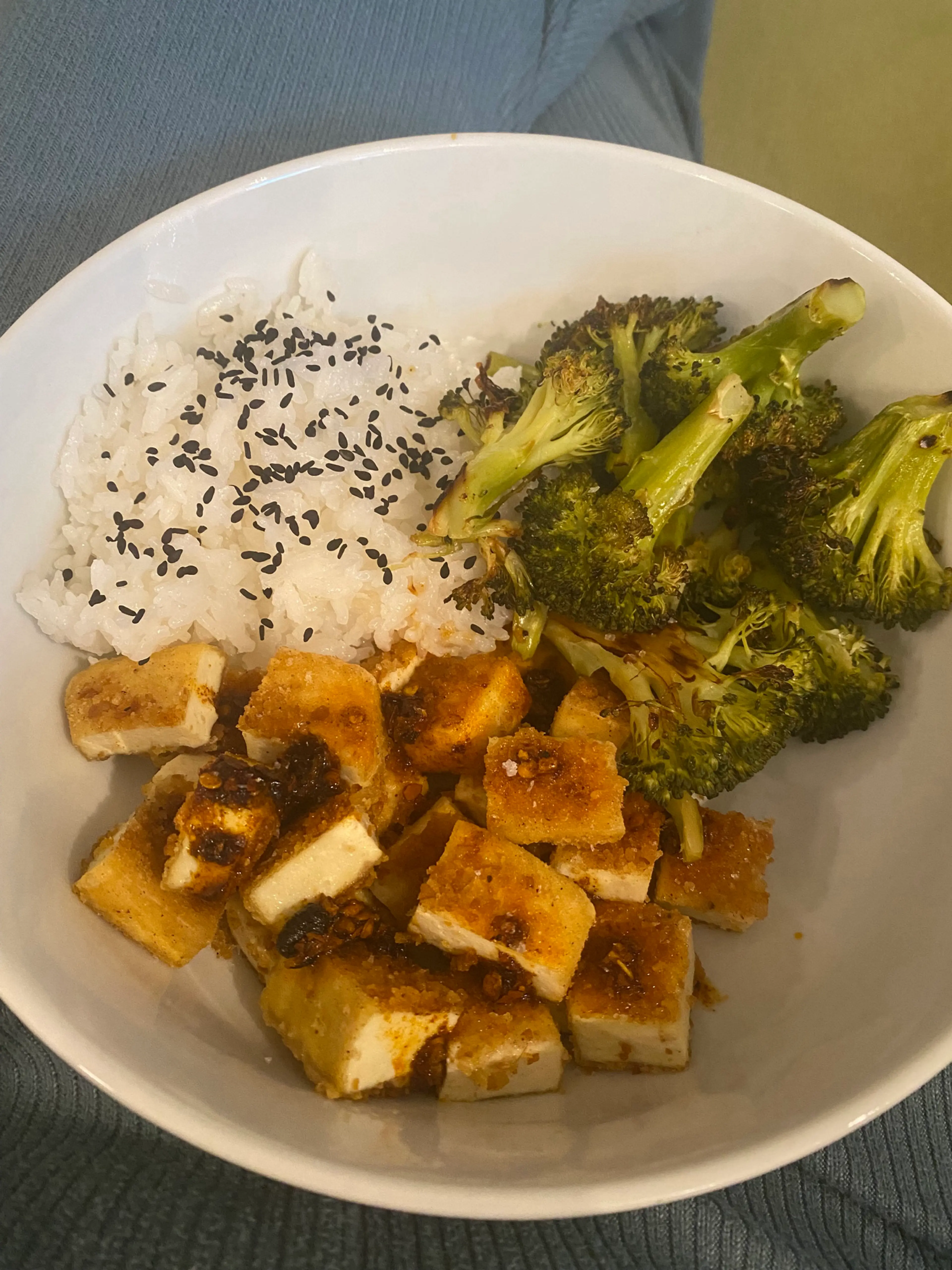 Crispy Tofu with Rice & Broccoli