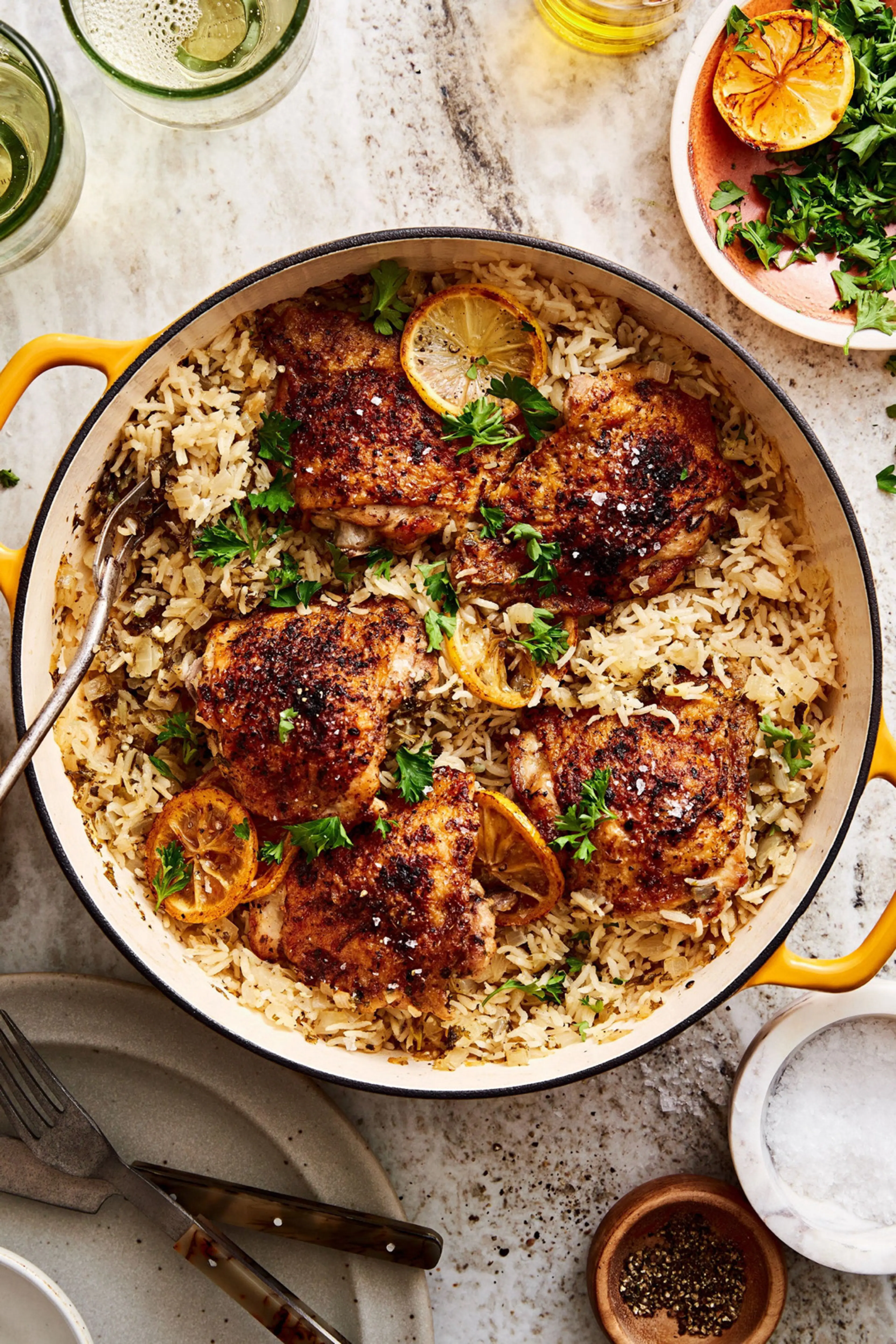 One Pan Greek Chicken and Lemon Rice