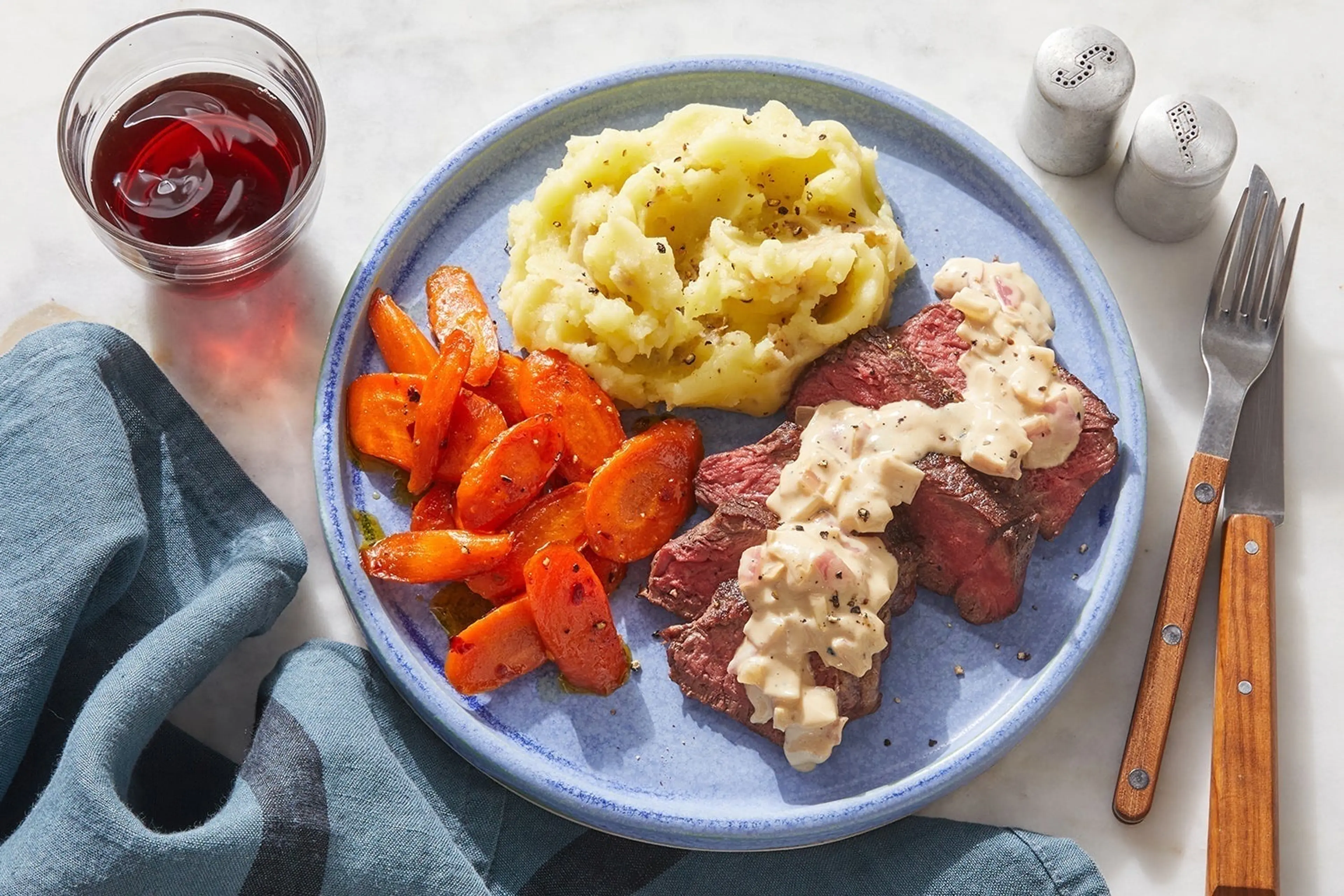 Seared Steaks & Creamy Dijon Pan Sauce with Mashed Potatoes