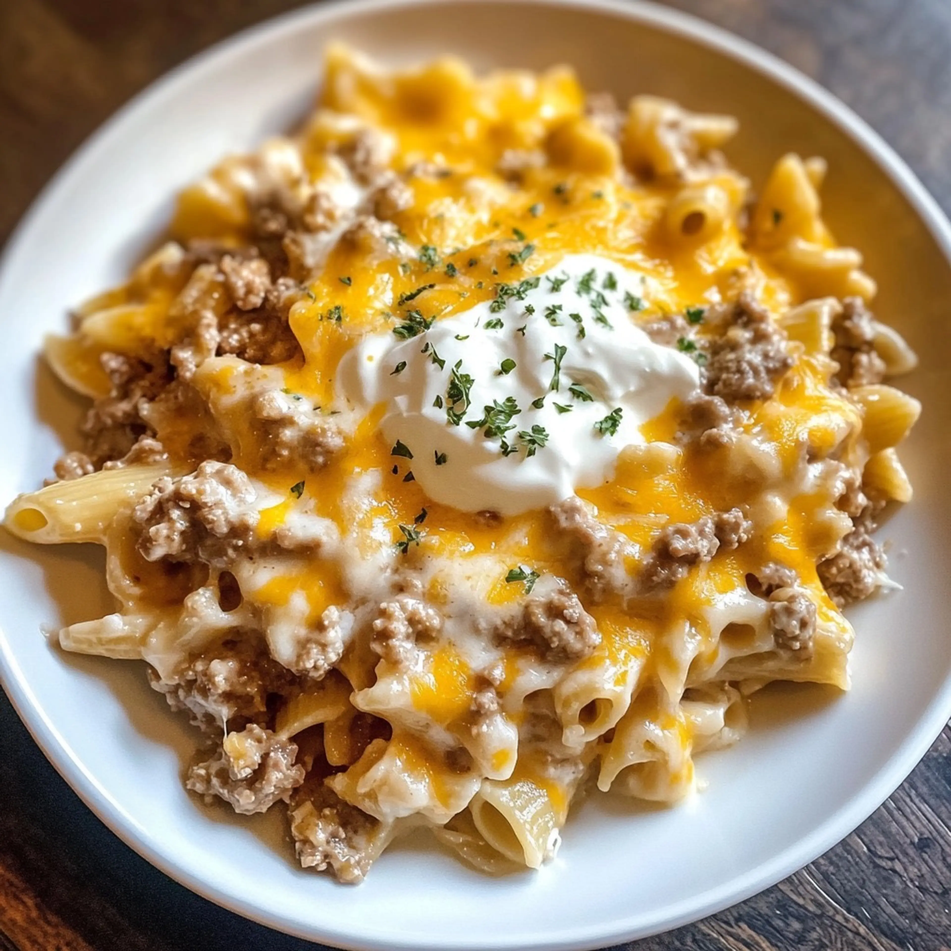 Cheddar Ranch Ground Beef Pasta Bake