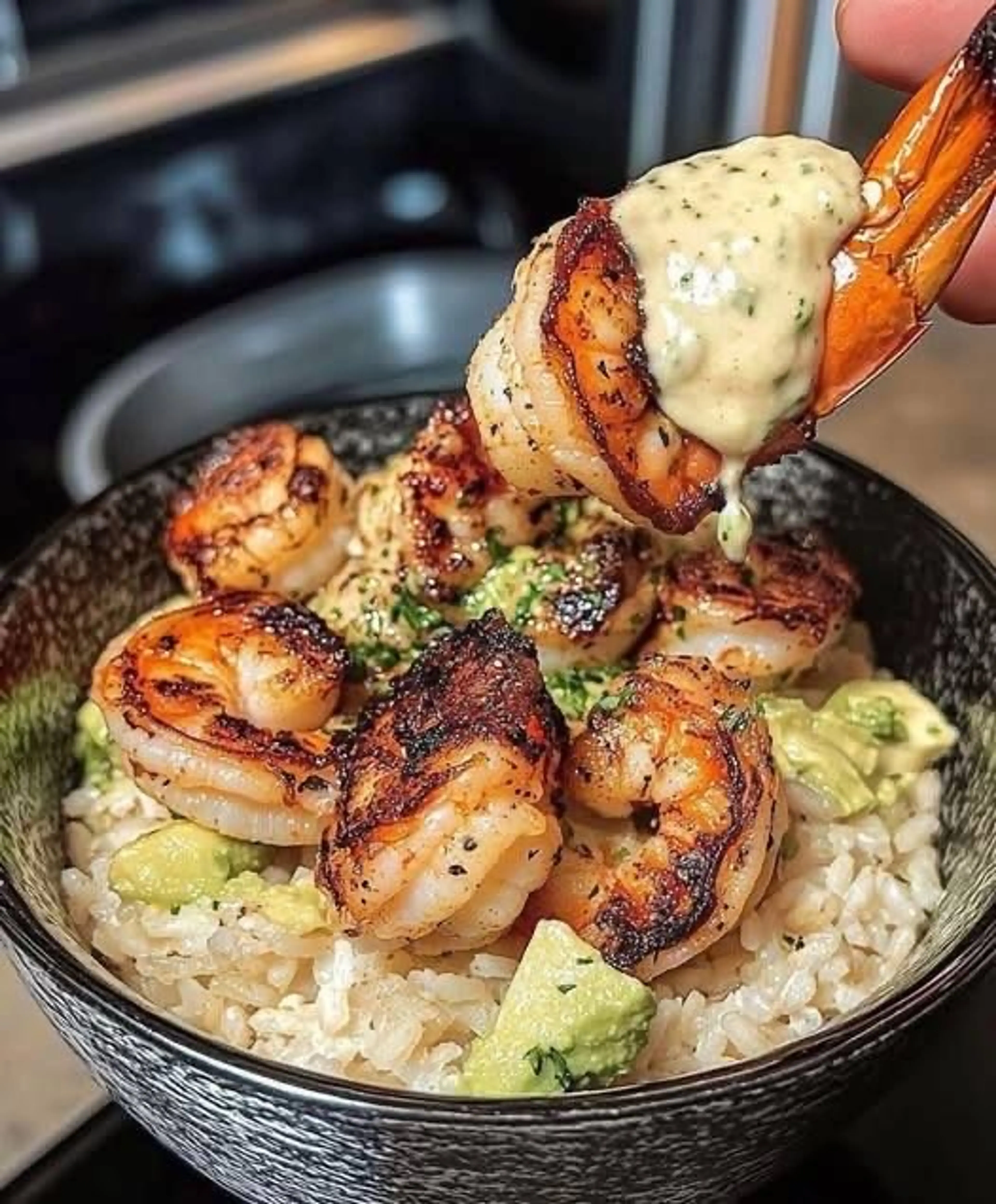 Spicy Shrimp and Avocado Rice Bowl