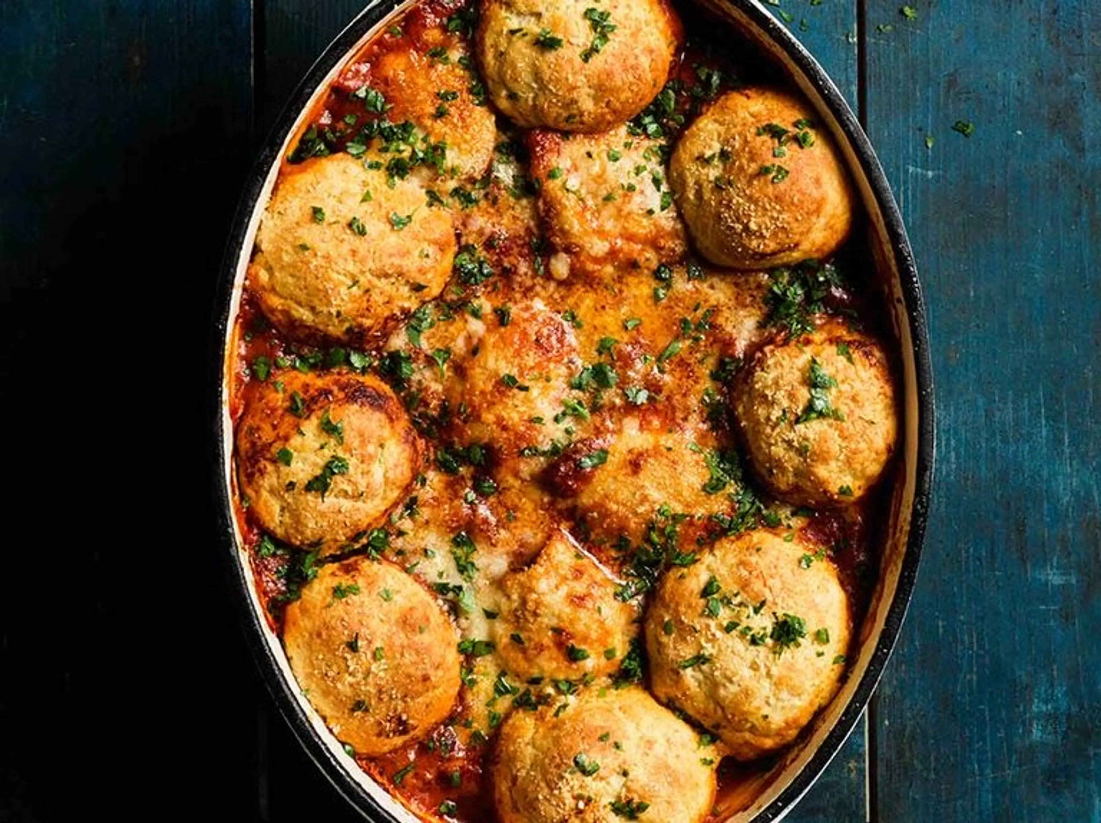 Chicken arrabbiata stew & parmesan dumplings