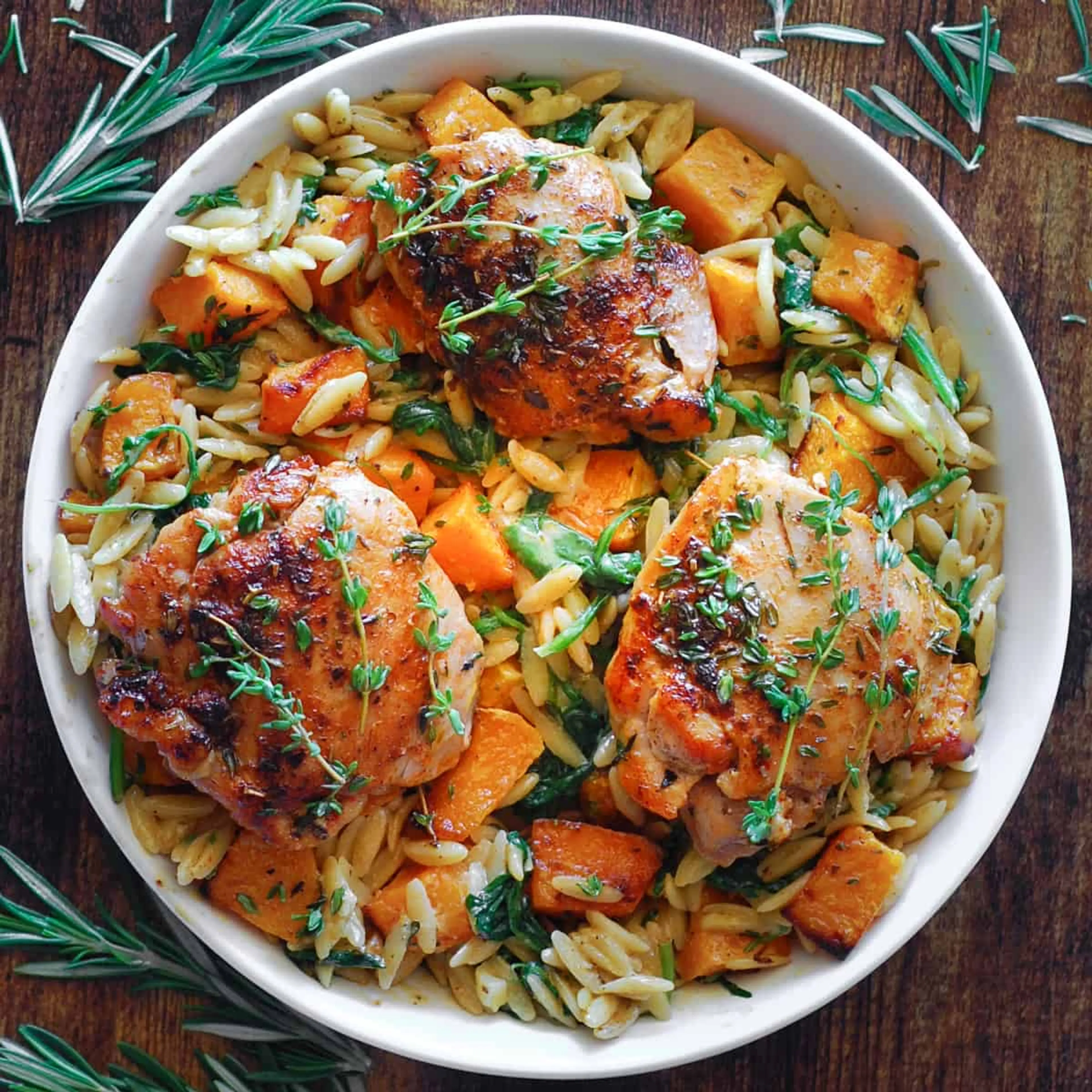 Creamy Chicken Orzo with Butternut Squash and Spinach