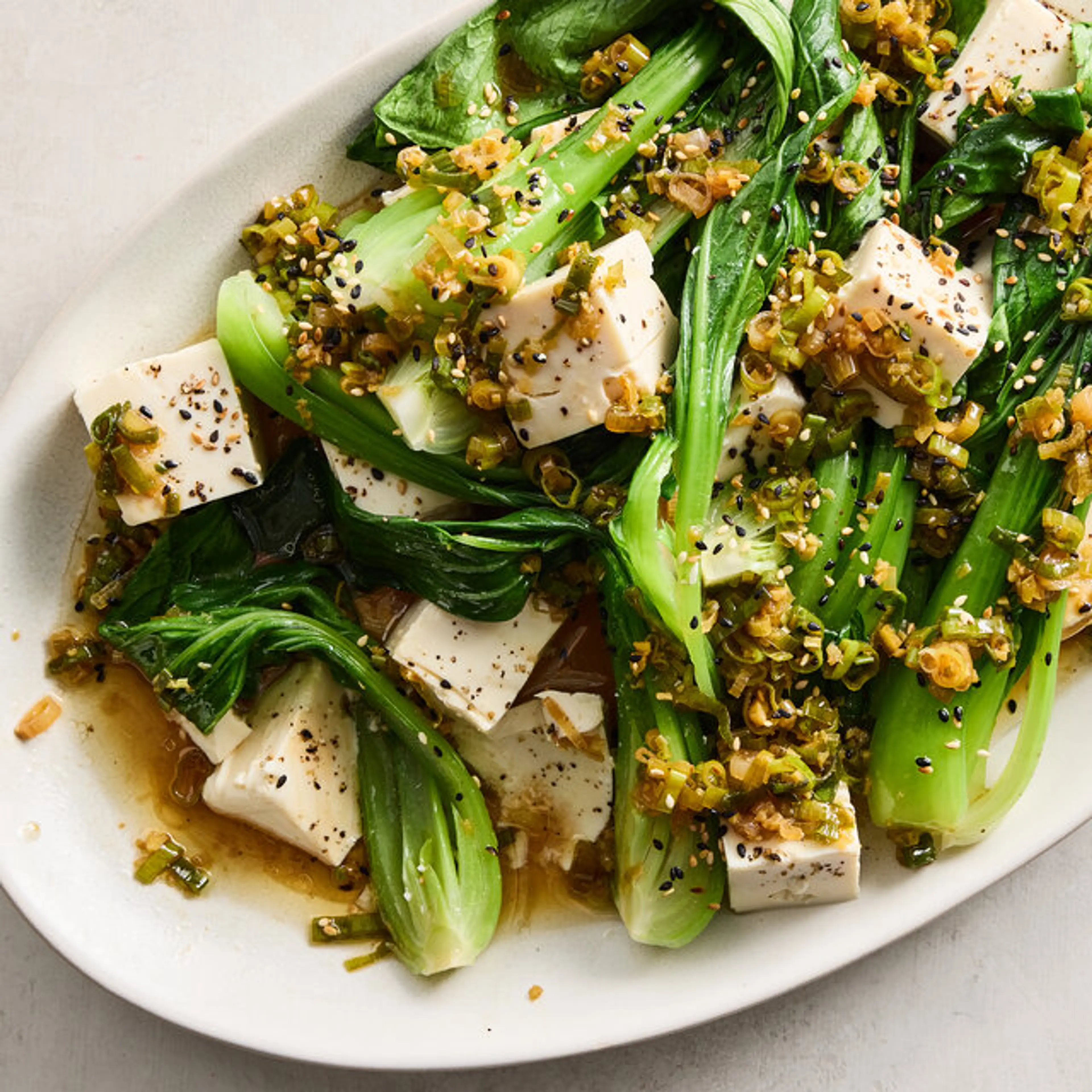 Ginger-Scallion Tofu and Greens