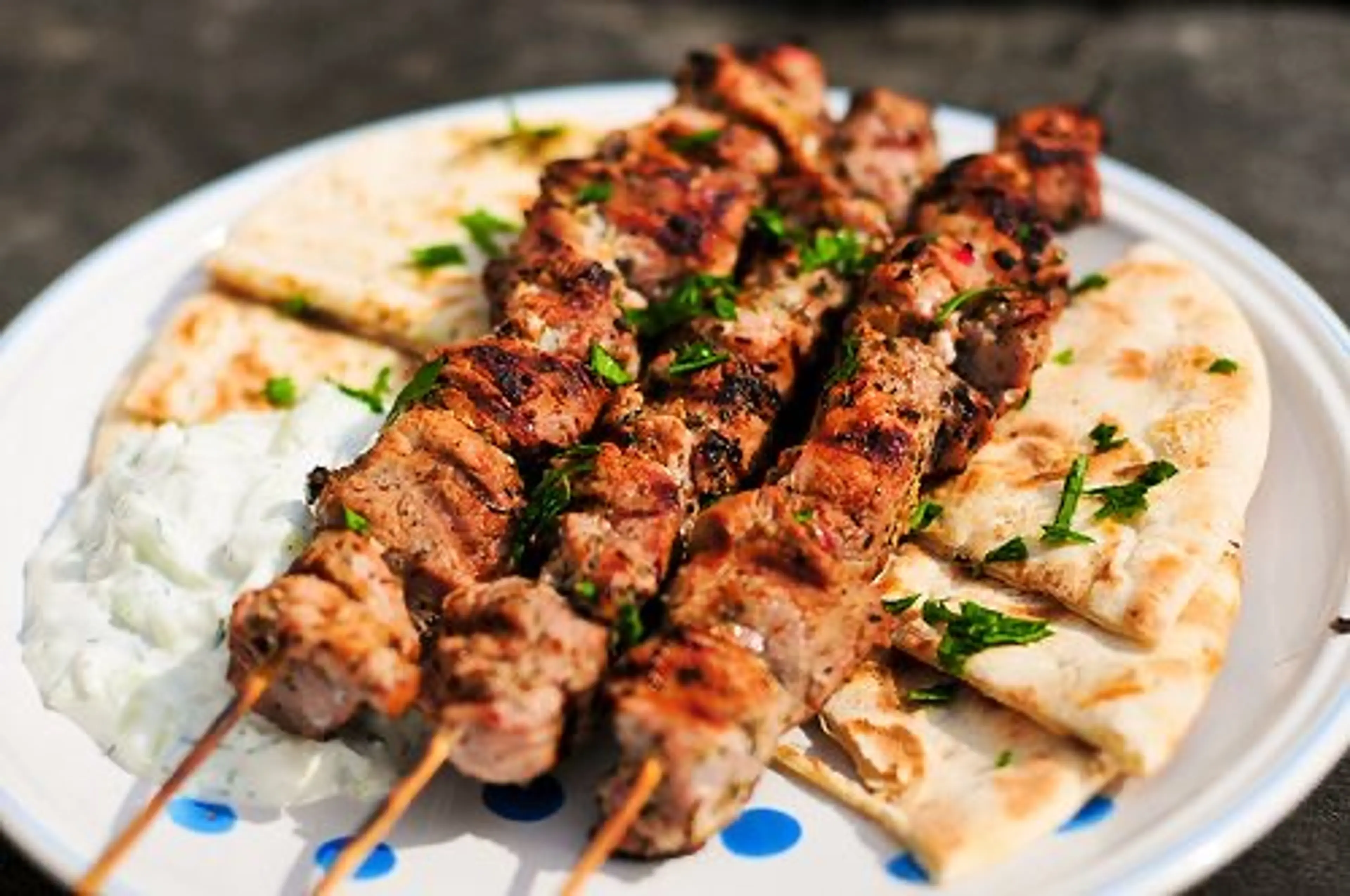 Pork Souvlaki With Pita and Tzatziki