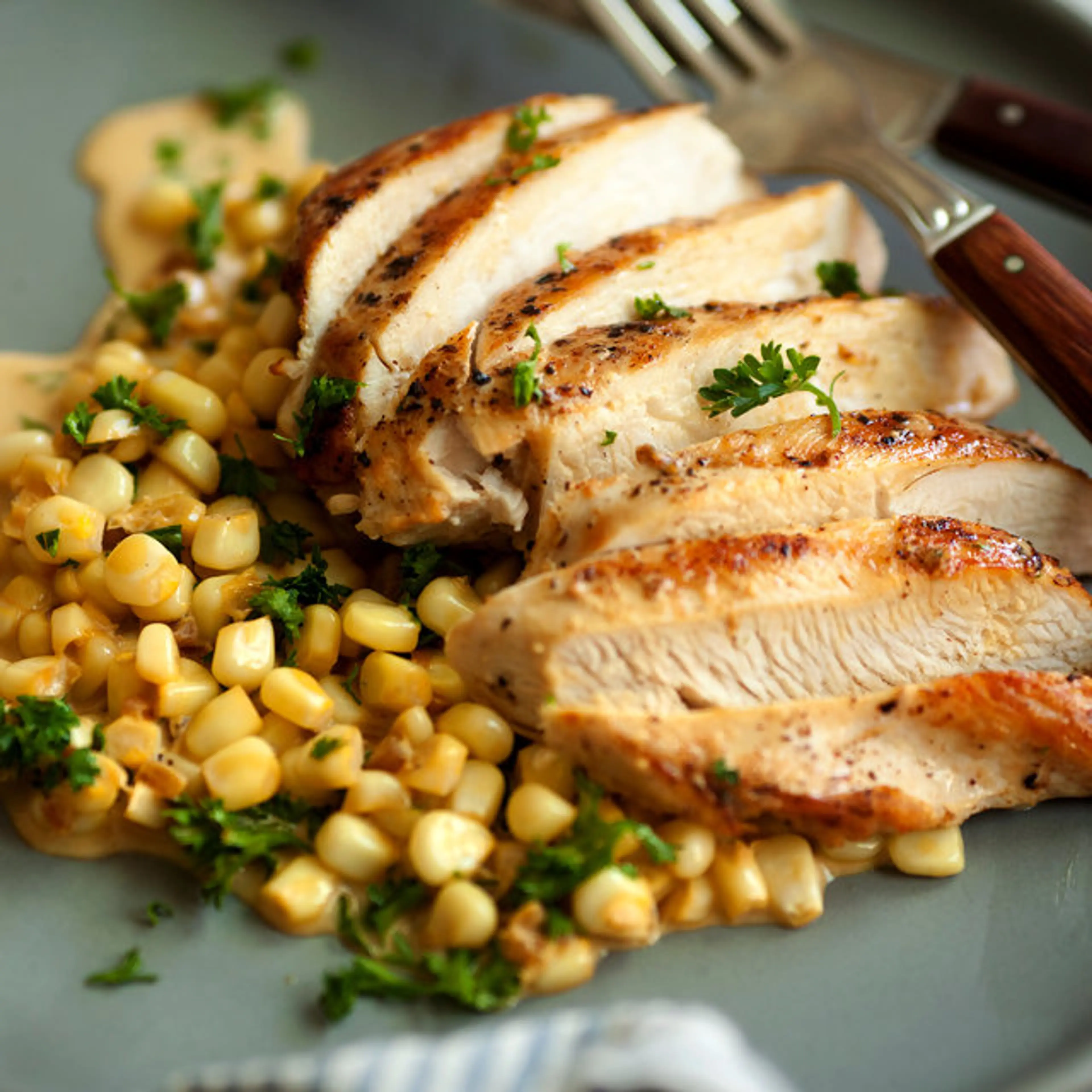 Sautéed Chicken Breasts With Fresh Corn, Shallots and Cream