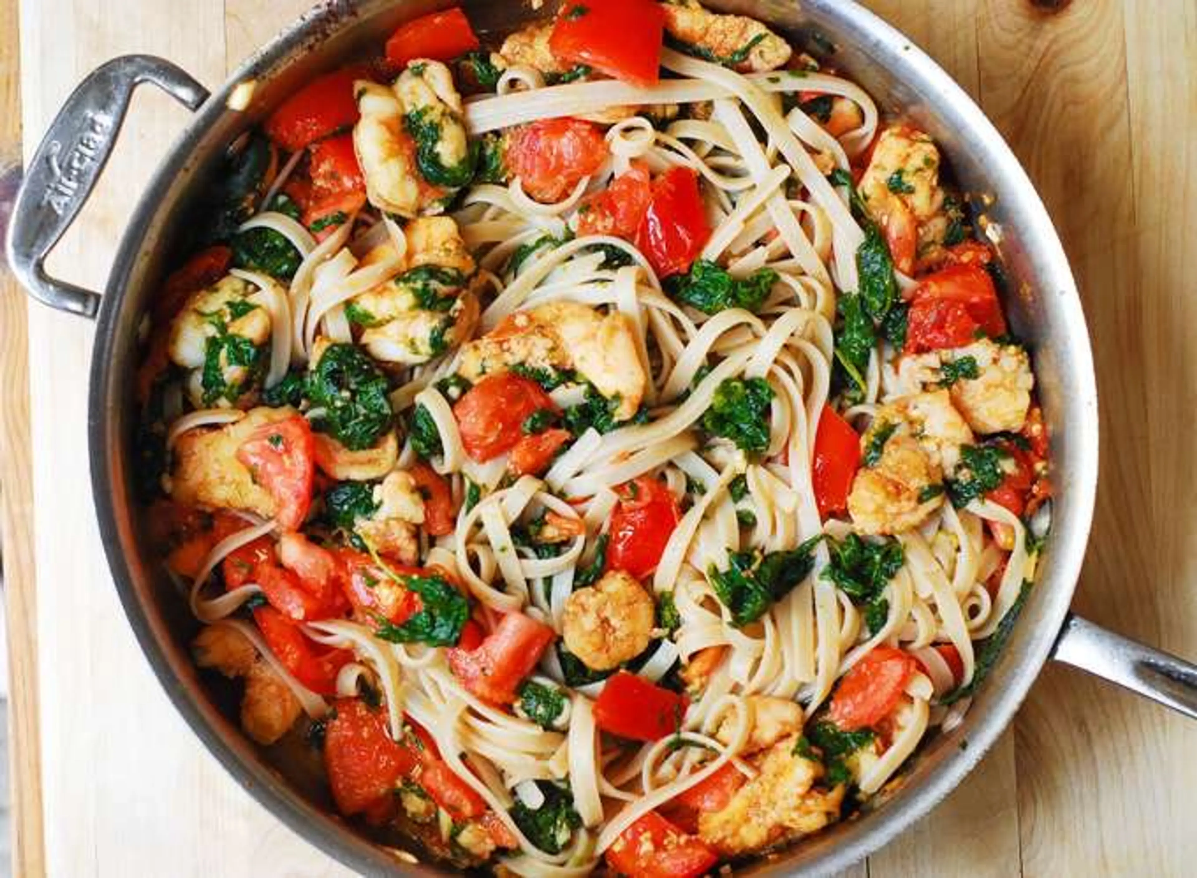 Shrimp Tomato Spinach Pasta in Garlic Butter Sauce