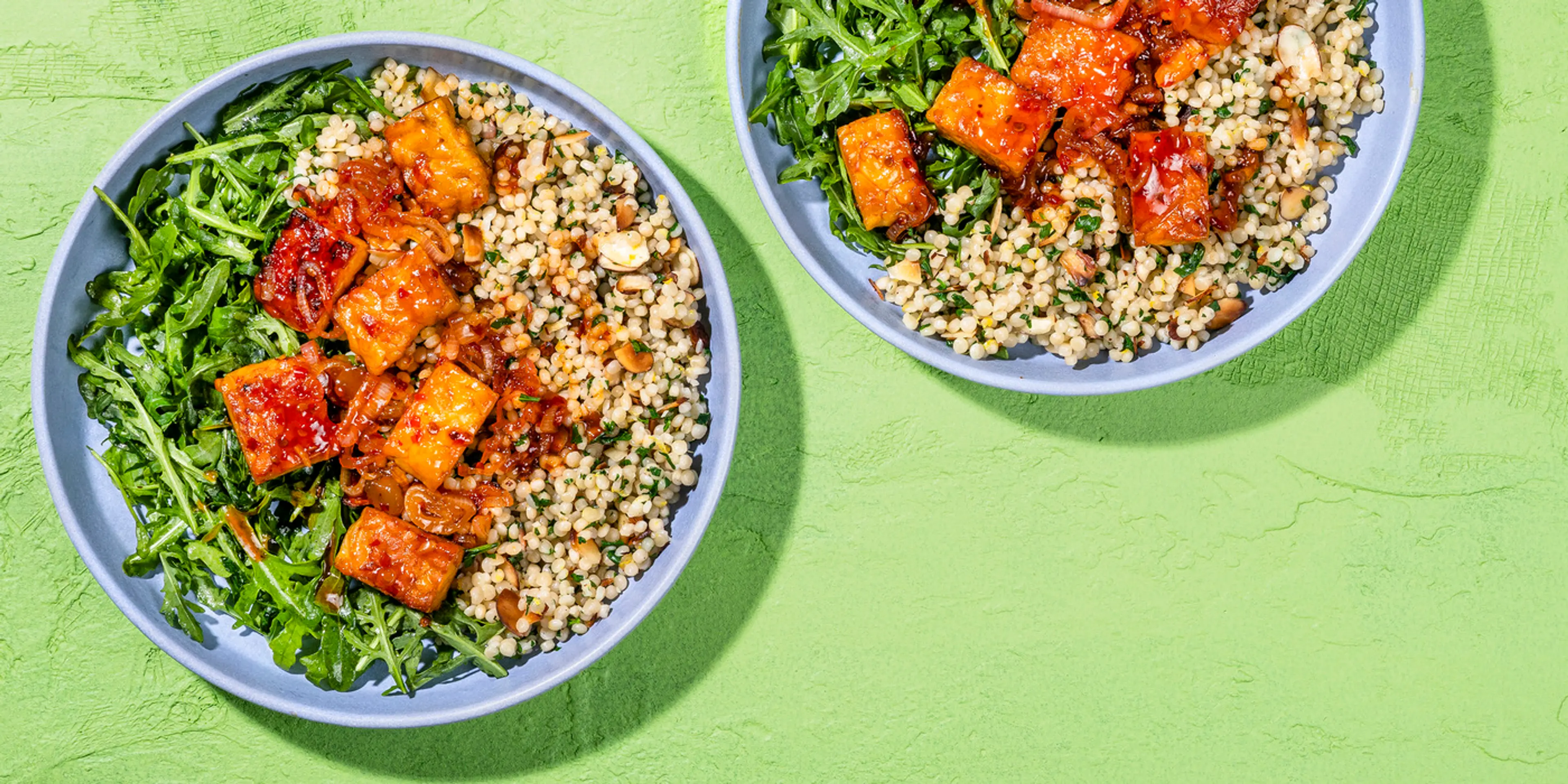 Spicy Mango Tempeh with Toasted Almond Couscous & Kale