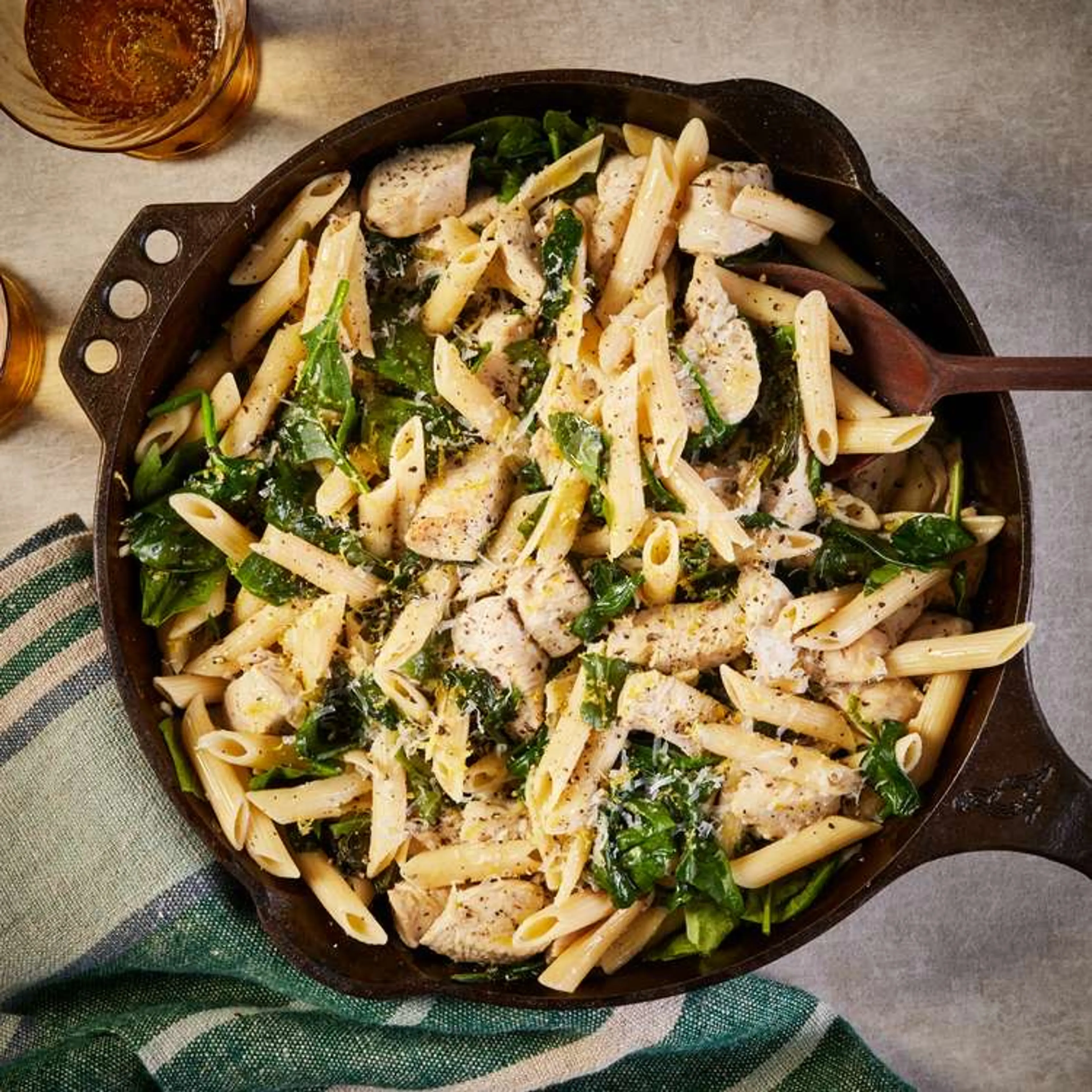 Chicken & Spinach Skillet Pasta with Lemon & Parmesan