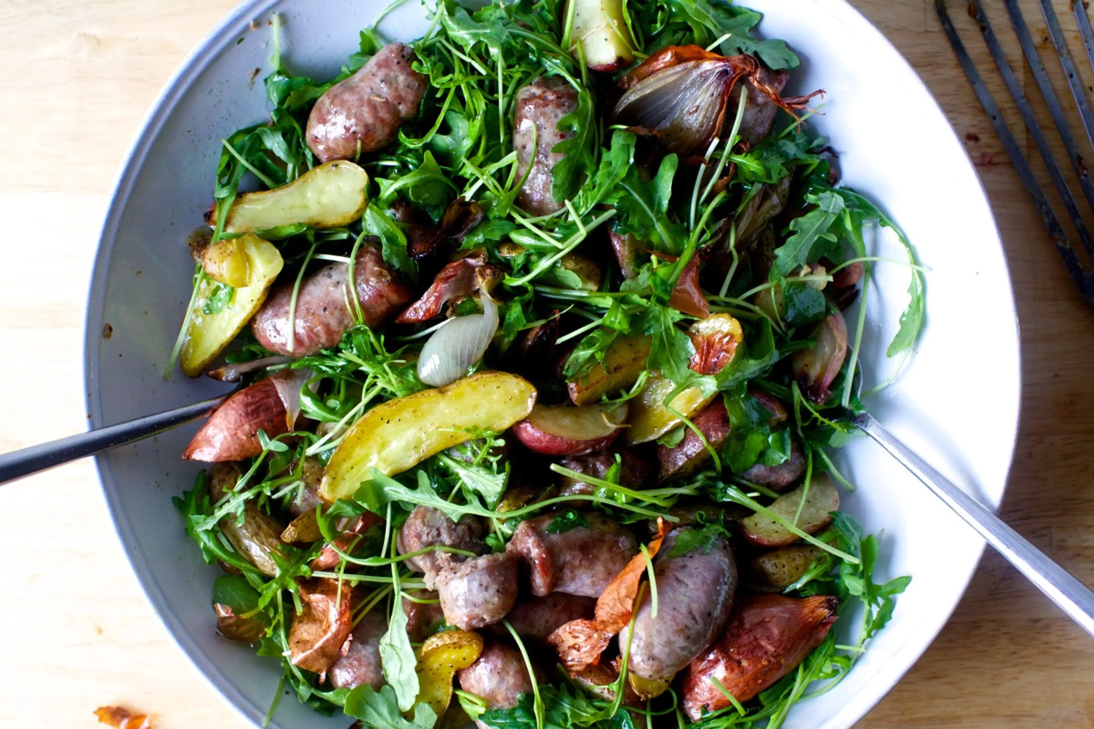 Sausage and Potato Roast with Arugula