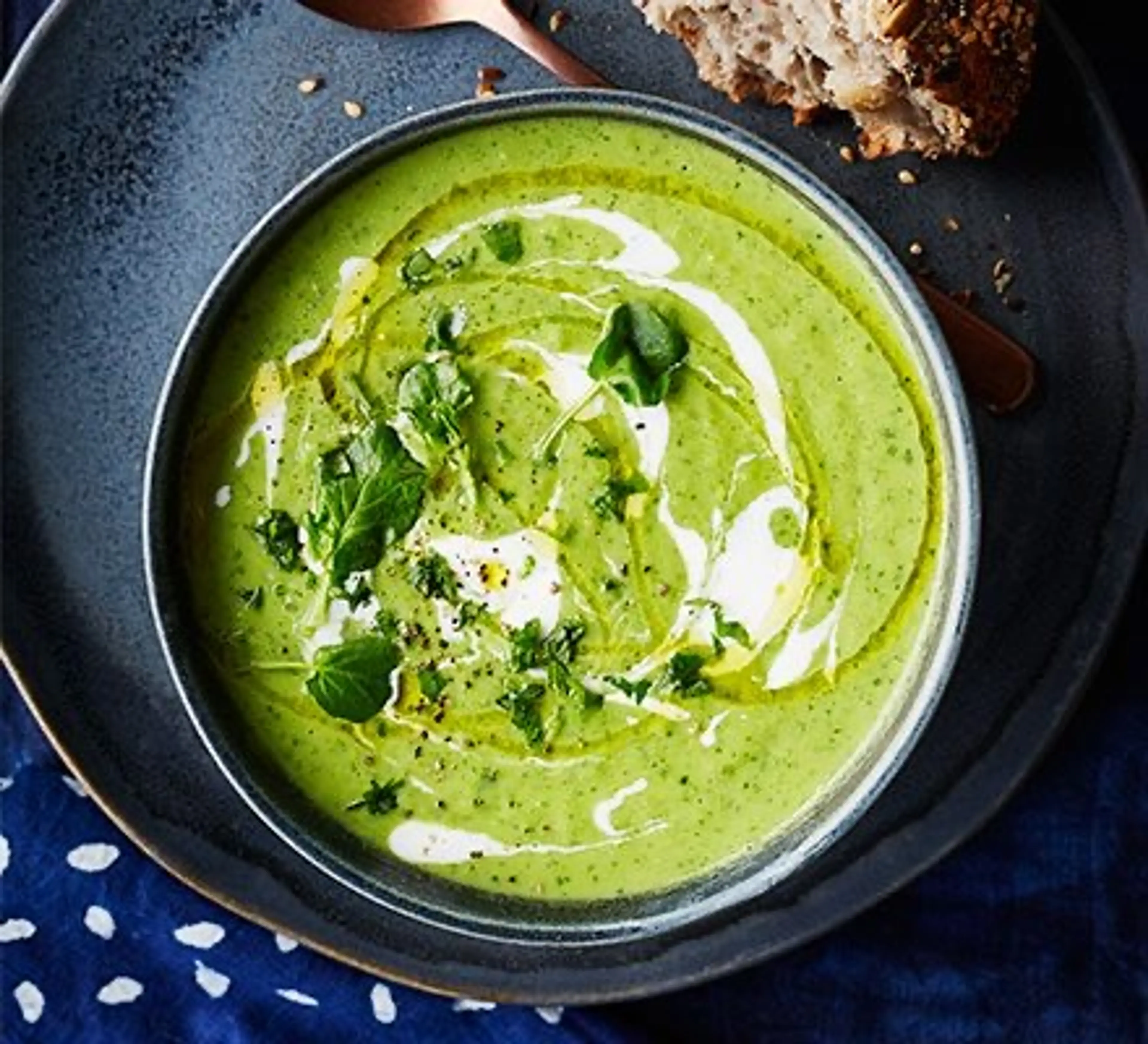 Leek, pea & watercress soup