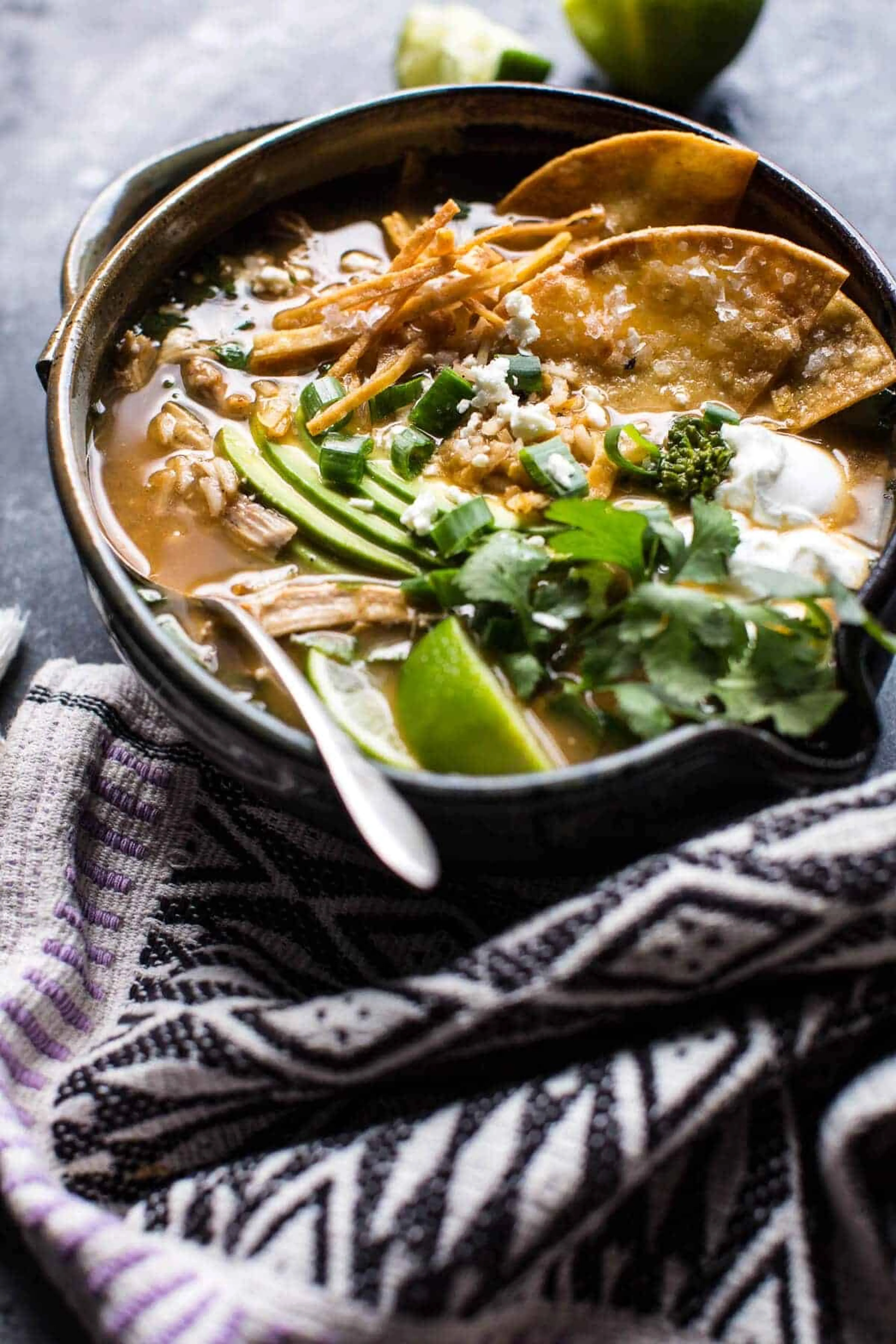 Salsa Verde Chicken and Rice Tortilla Soup.