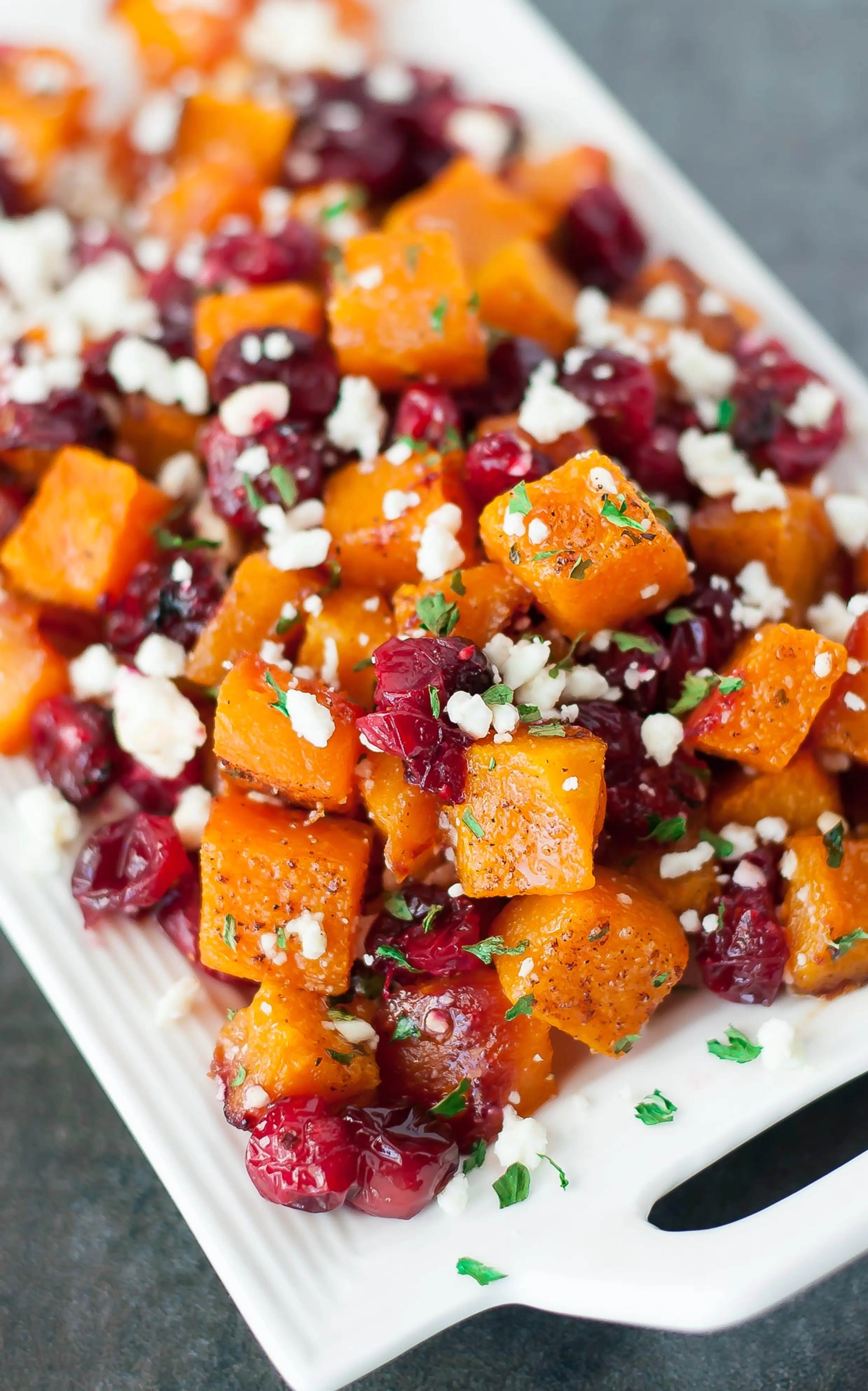 Honey Roasted Butternut Squash with Cranberries and Feta