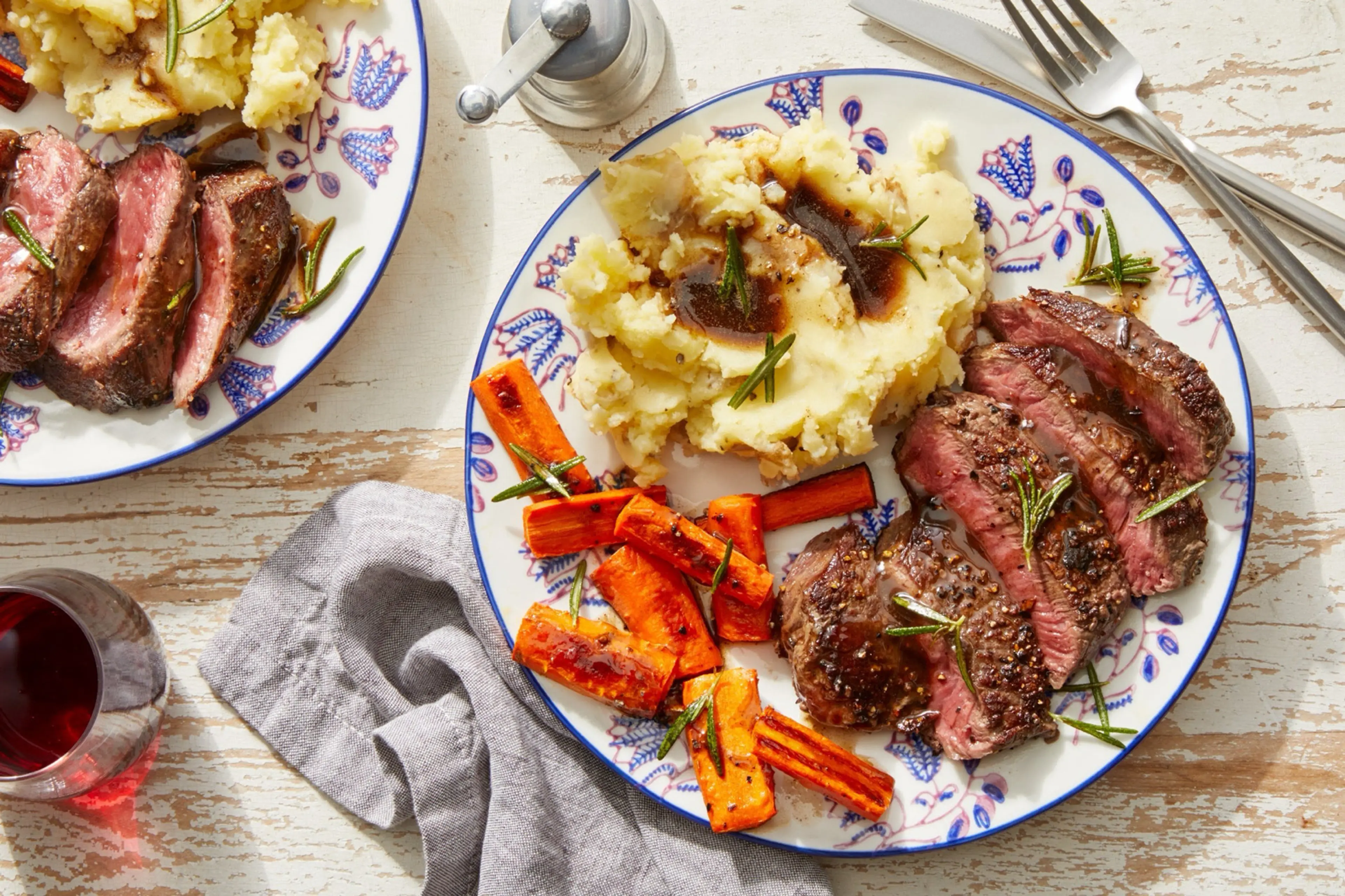 Steaks & Brown Butter Sauce with Mashed Potatoes & Fried Ros