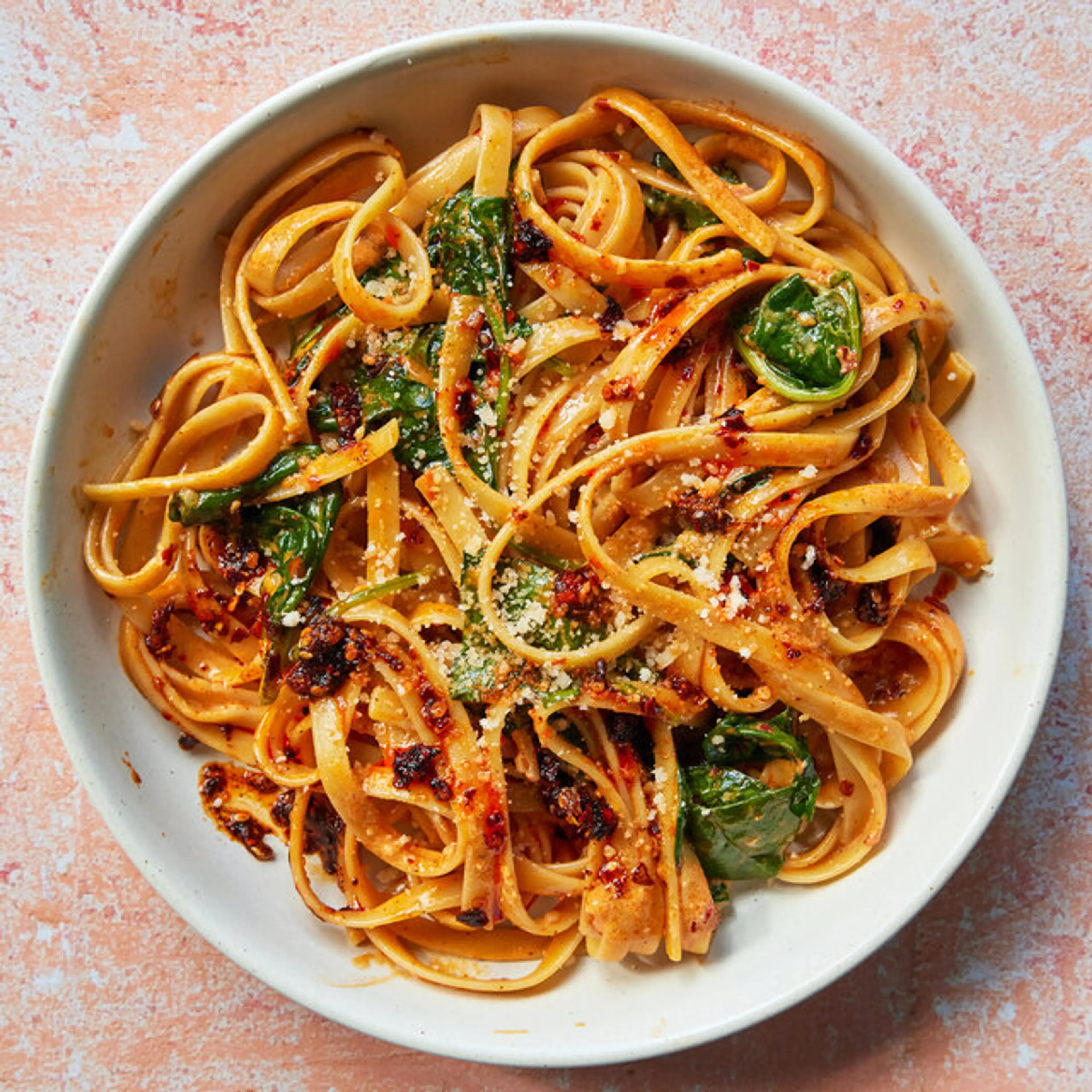 Chile Crisp Fettuccine Alfredo With Spinach