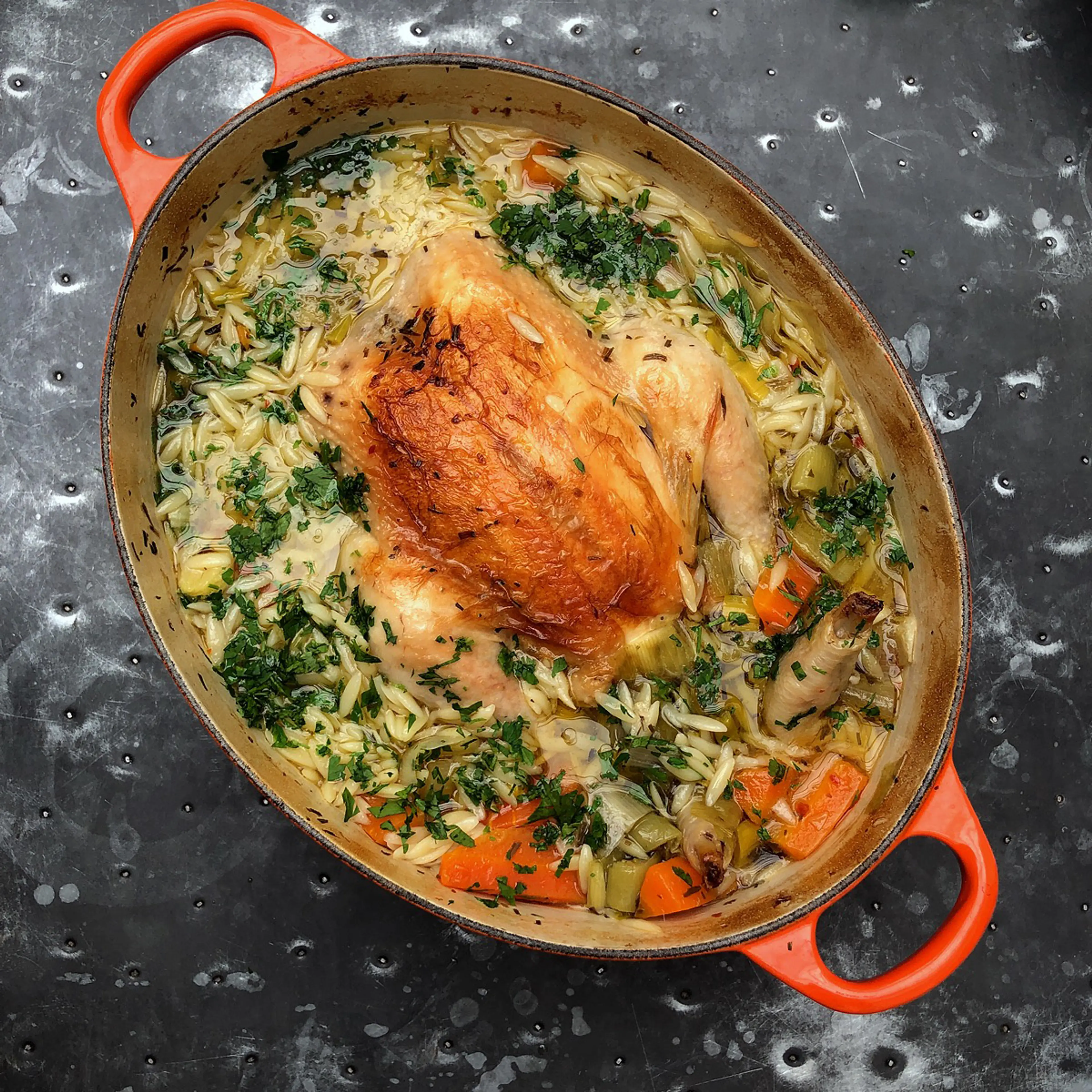 Chicken In A Pot with Lemon and Orzo