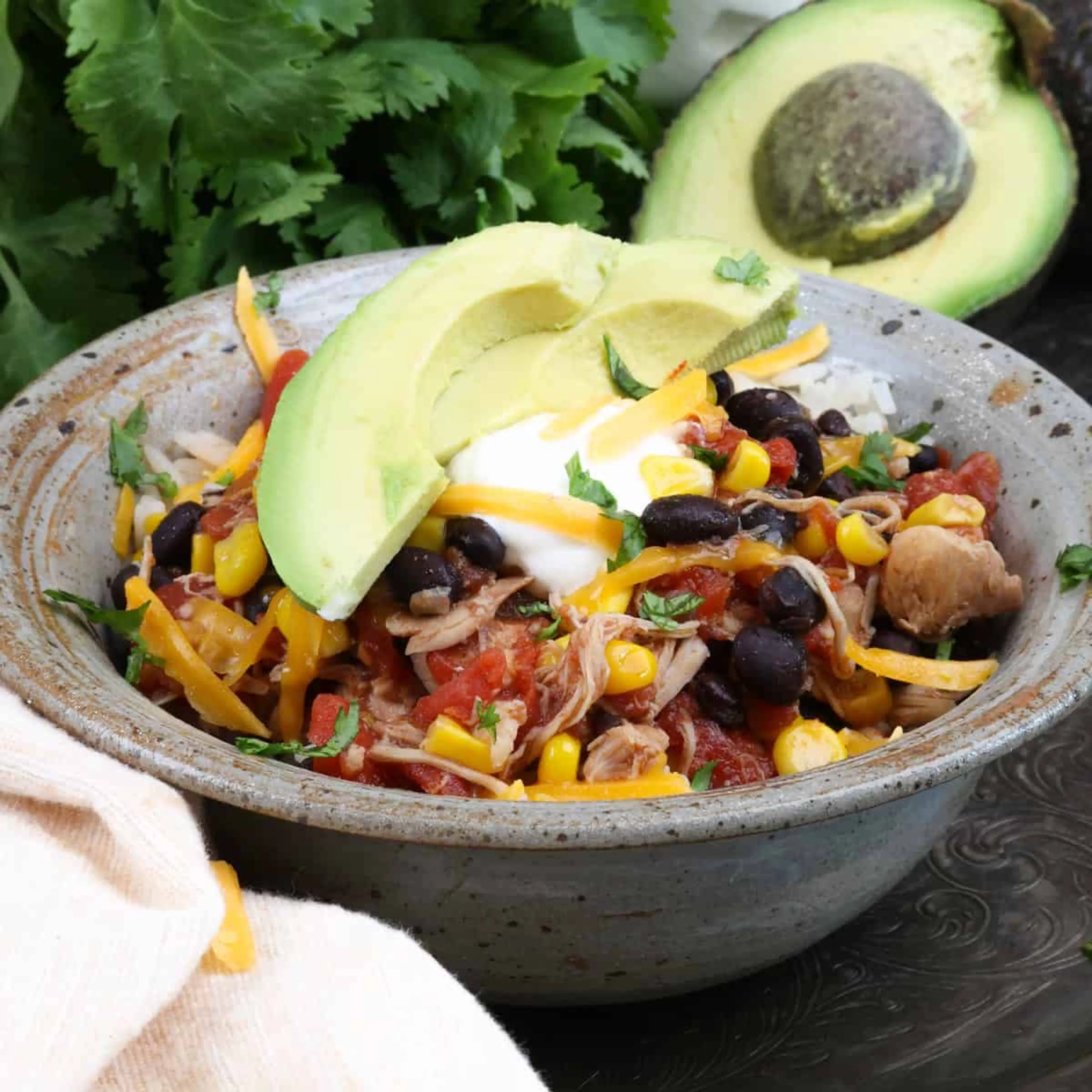 Slow Cooker Chicken Burrito Bowl For One