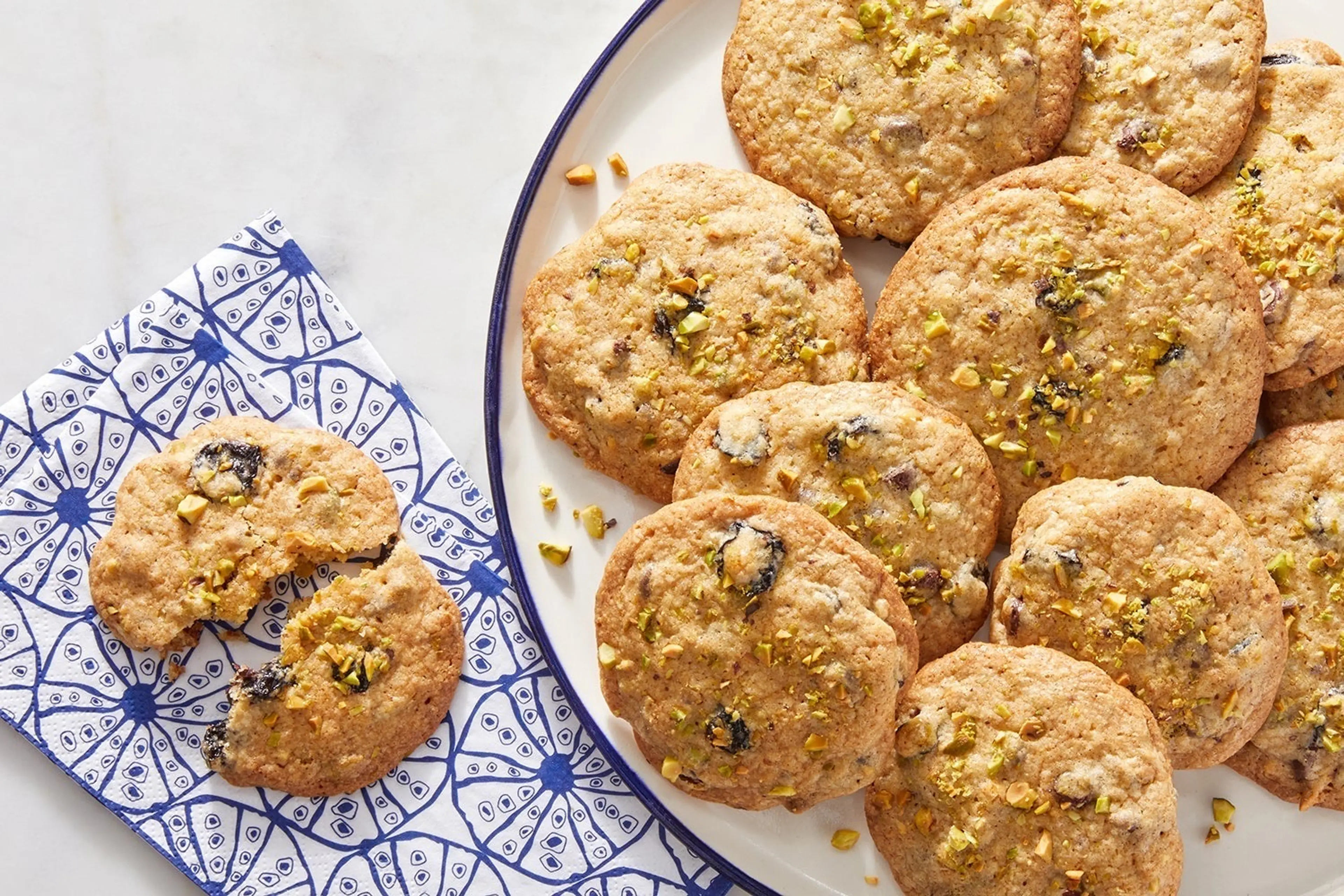 Brown Butter Pistachio Cookies with Chocolate Chips & Dried