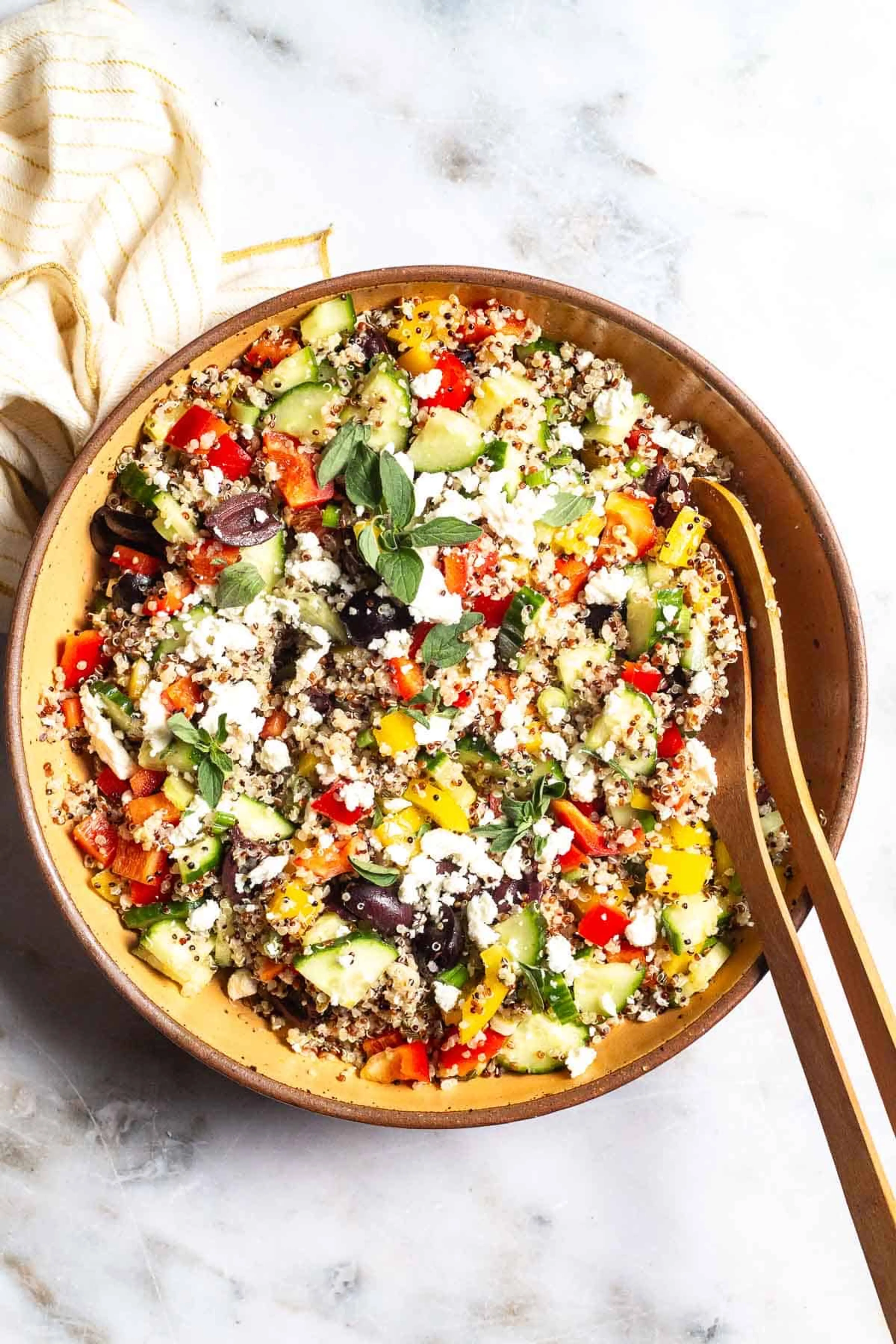 Mediterranean Quinoa Salad with Peppers, Cucumbers, Olives a