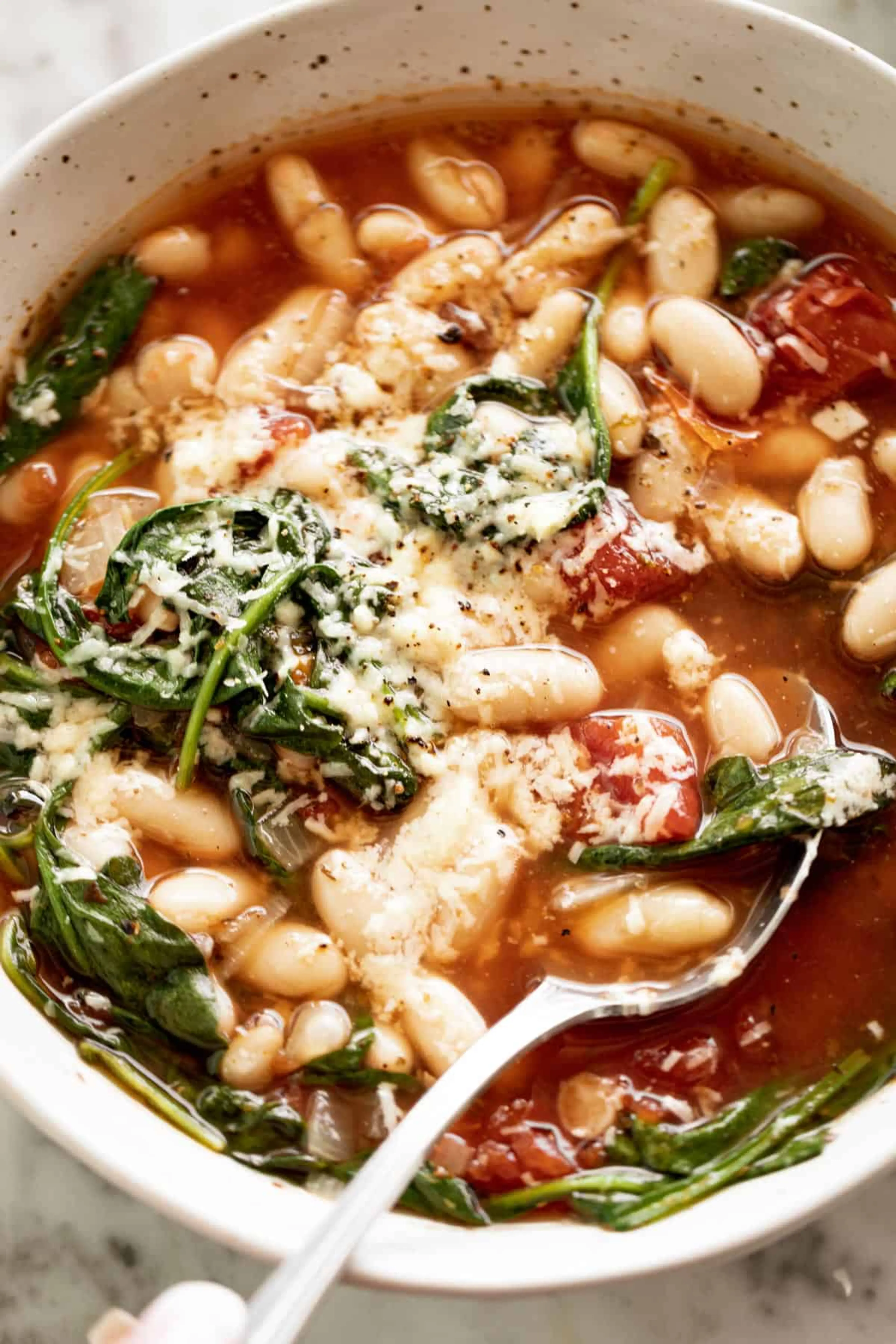 10-Minute Parmesan White Bean Soup with Spinach