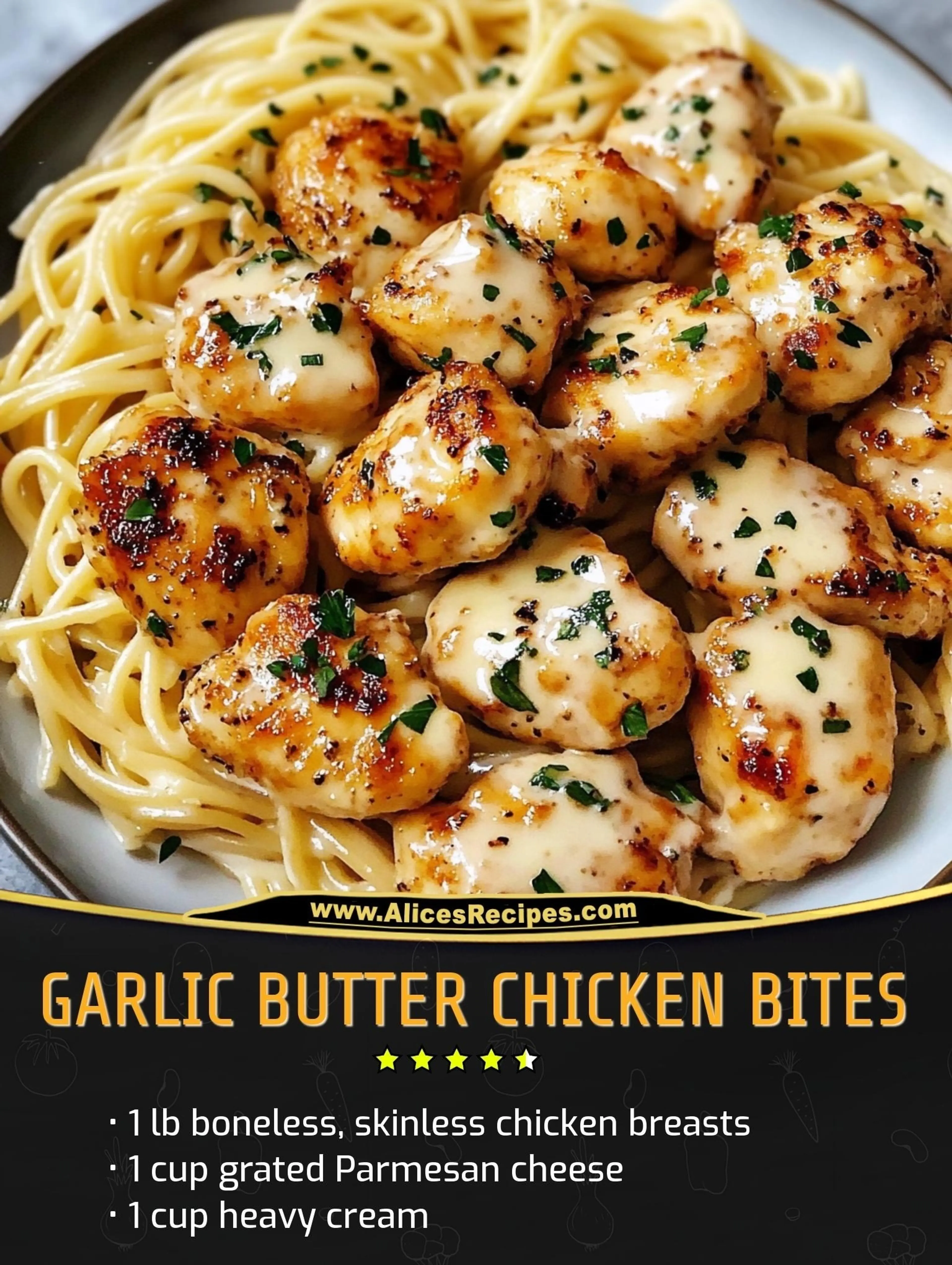 Garlic Butter Chicken Bites with Creamy Parmesan Pasta