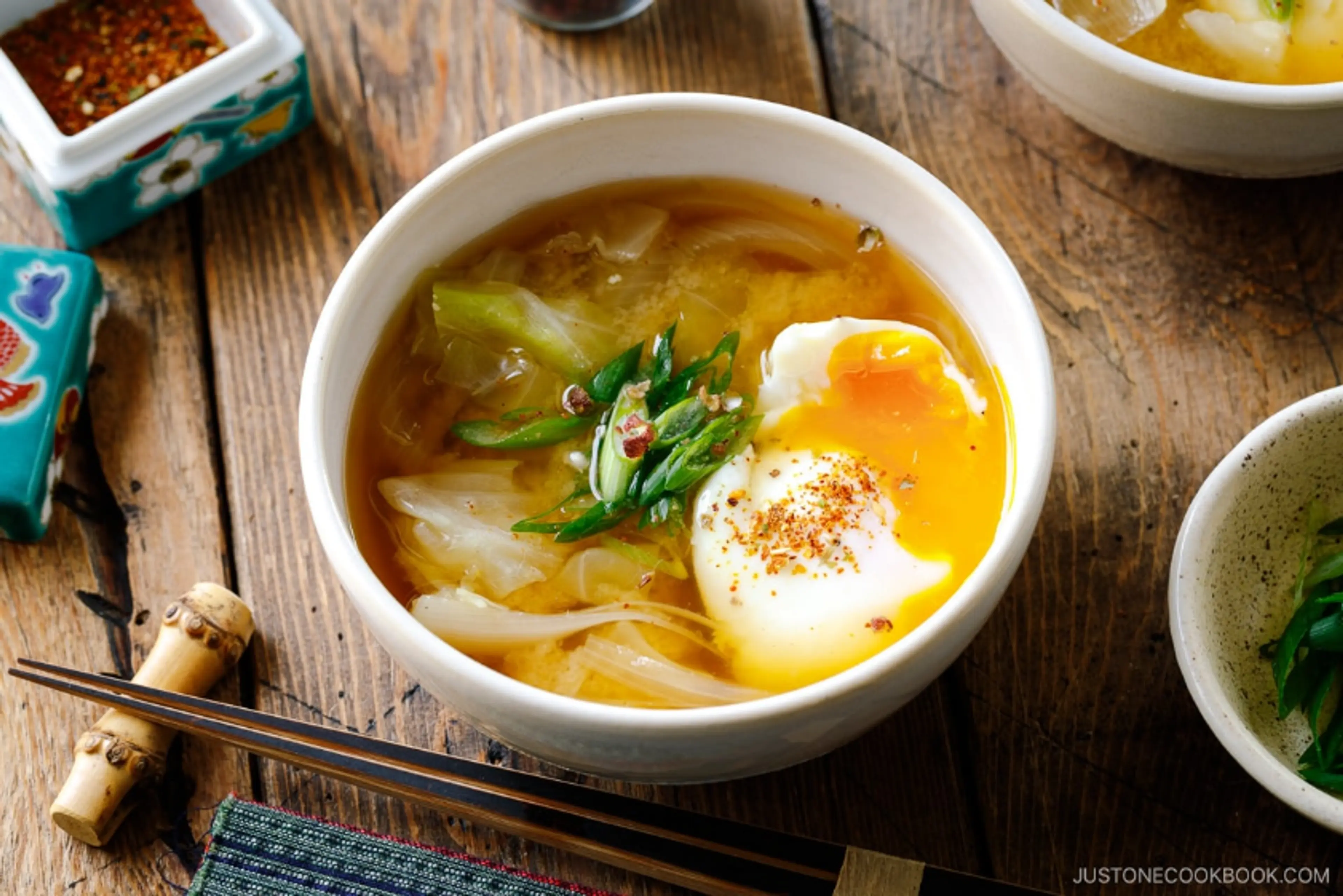 Cabbage and Onsen Tamago Miso Soup