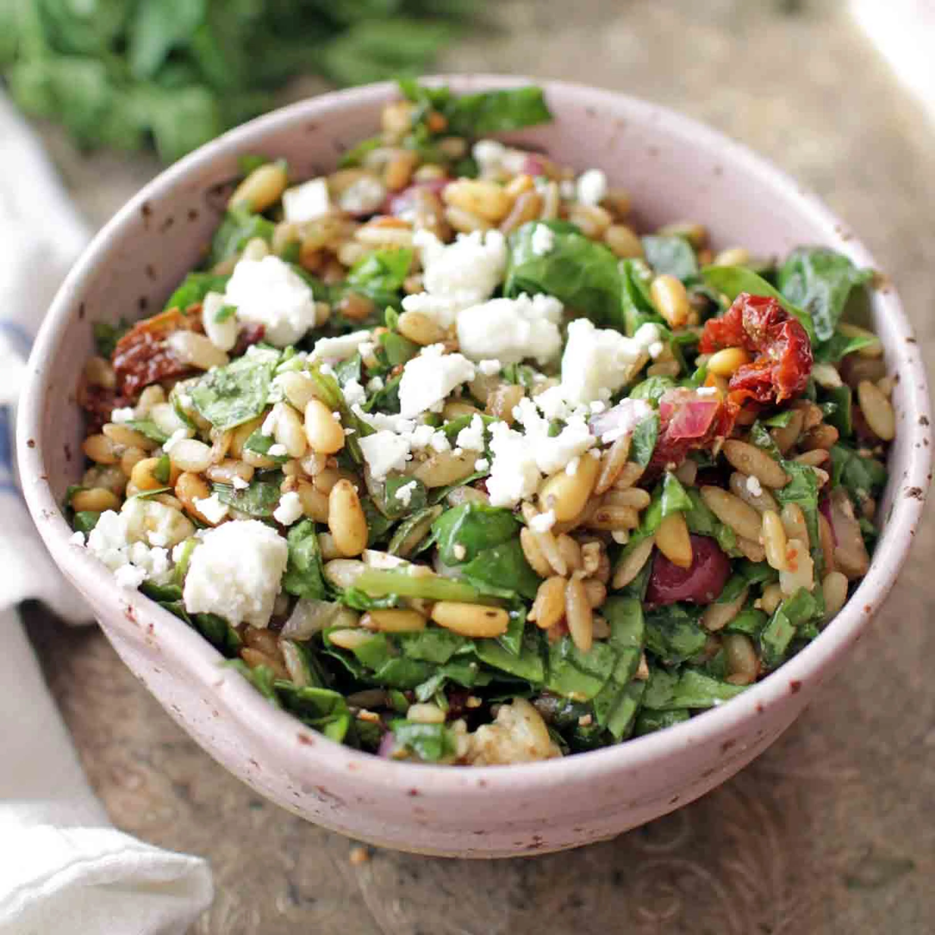 Spinach Orzo Salad For One