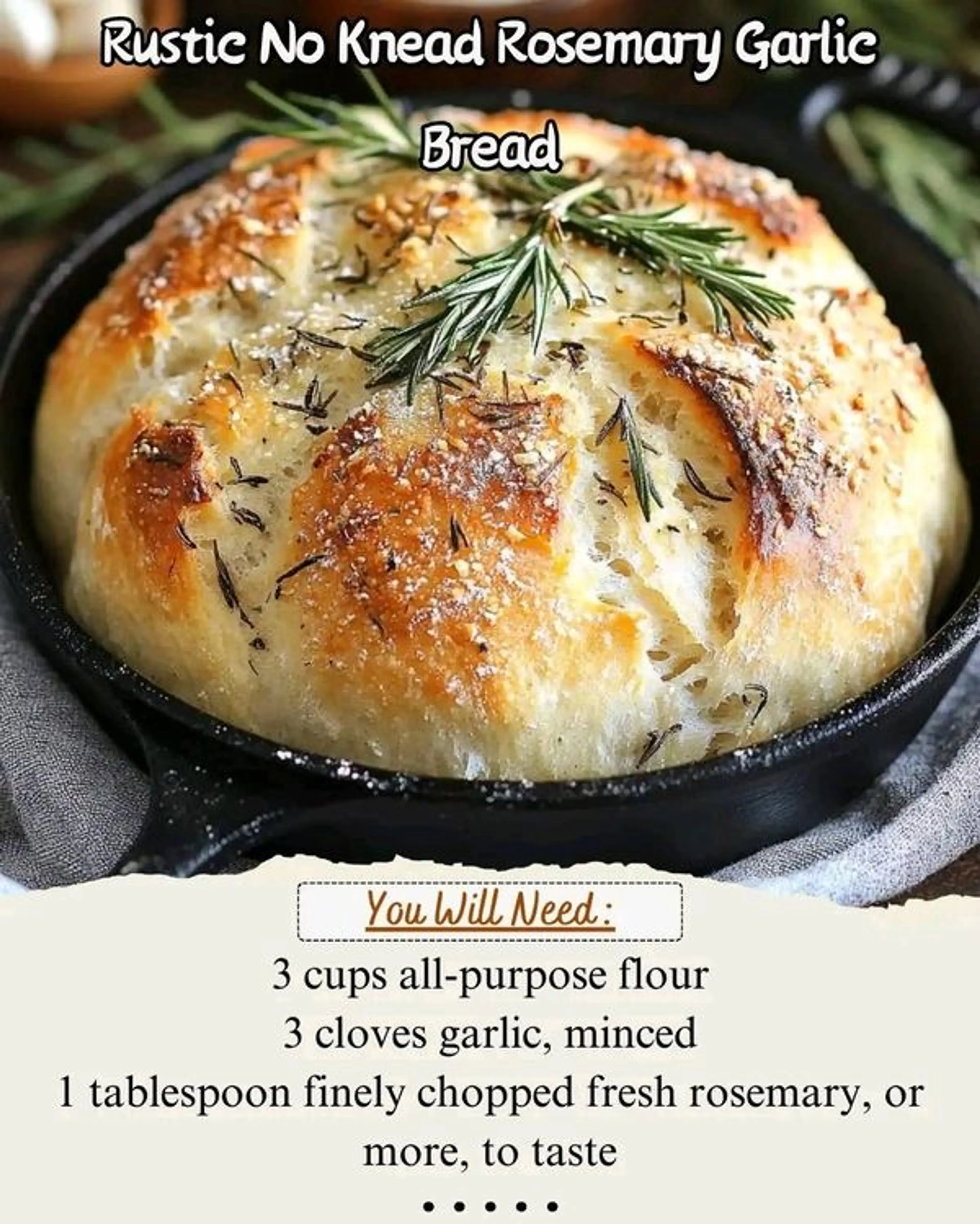 Rustic No Knead Rosemary Garlic Bread