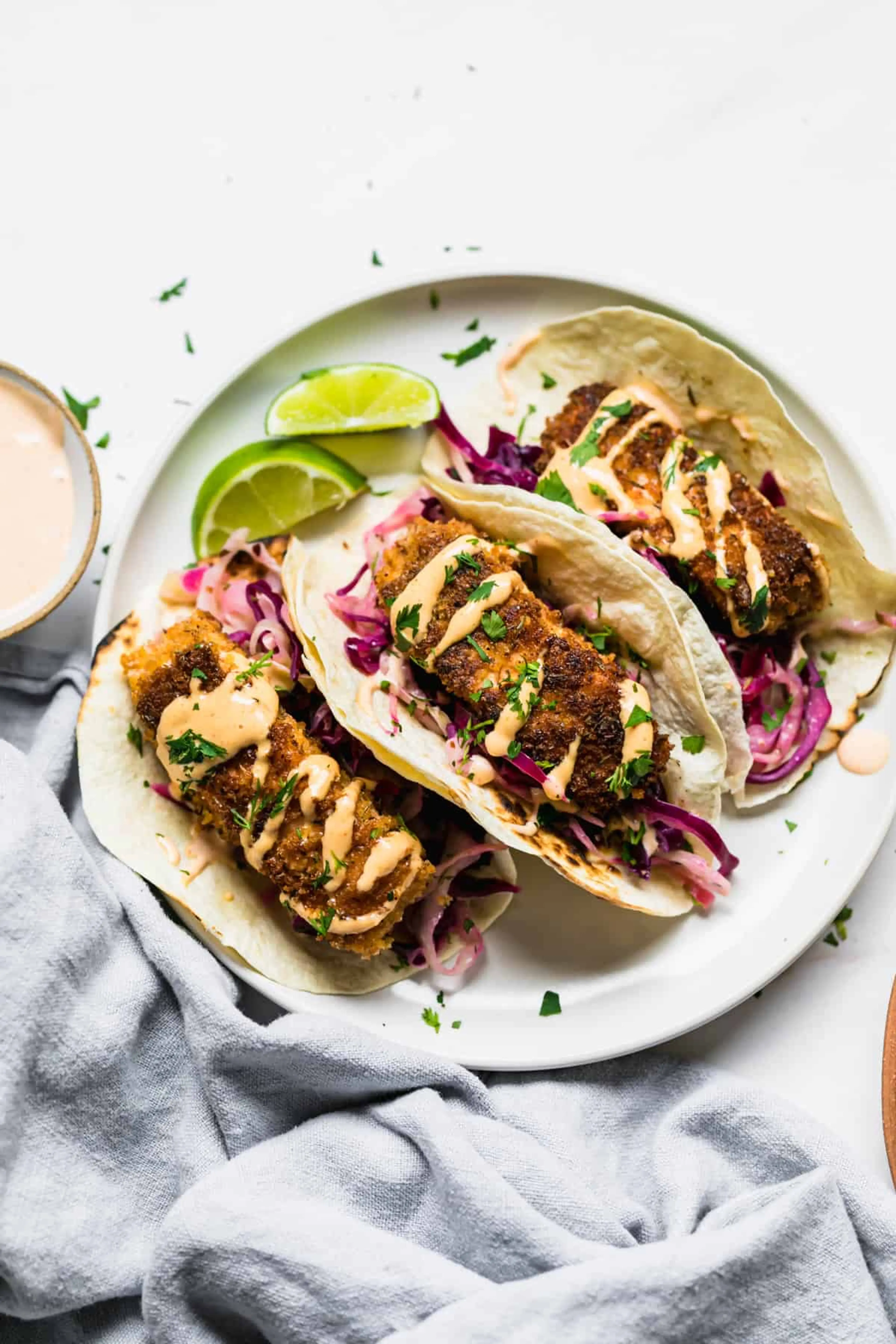 Crunchy Blackened Salmon Tacos with Serrano Slaw